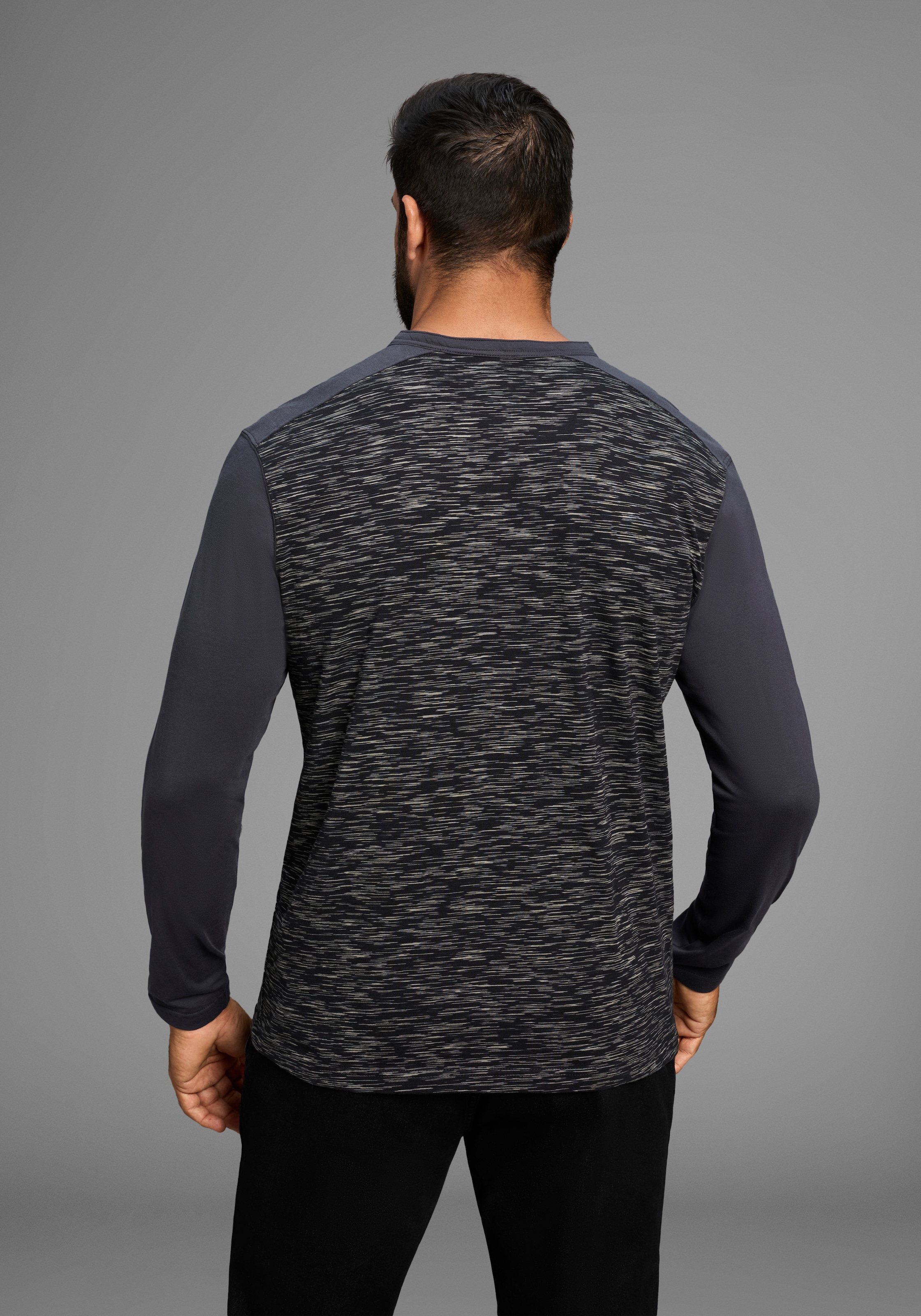 Arizona Longsleeve, Langarm, melierte Optik, Rundhalsausschnitt mit Knopfleiste