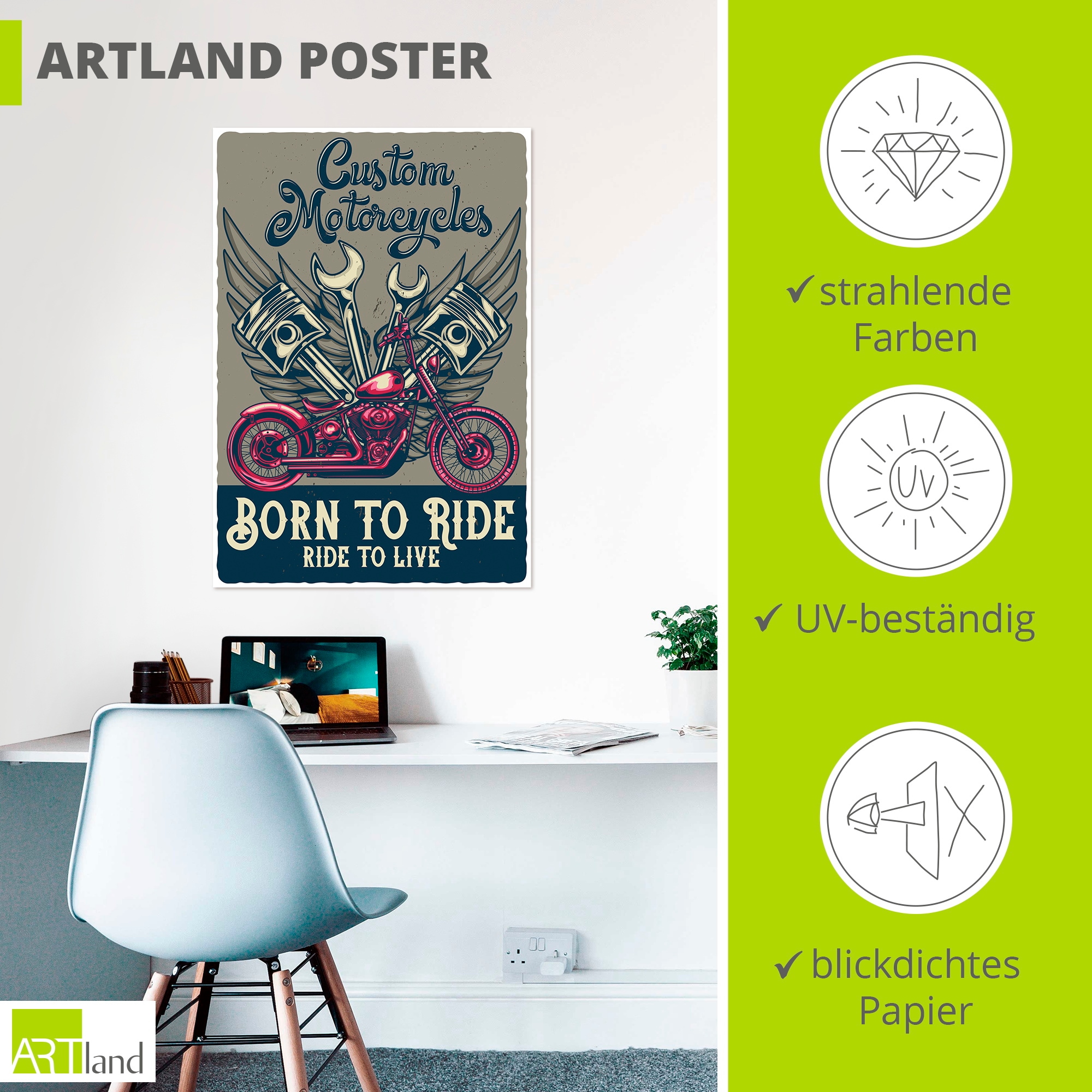 Artland Wandbild »Born to ride« 1 Stk. tlg. als Alubild, Leinwandbild, Poster, Wandaufkleber in verschied. Größen