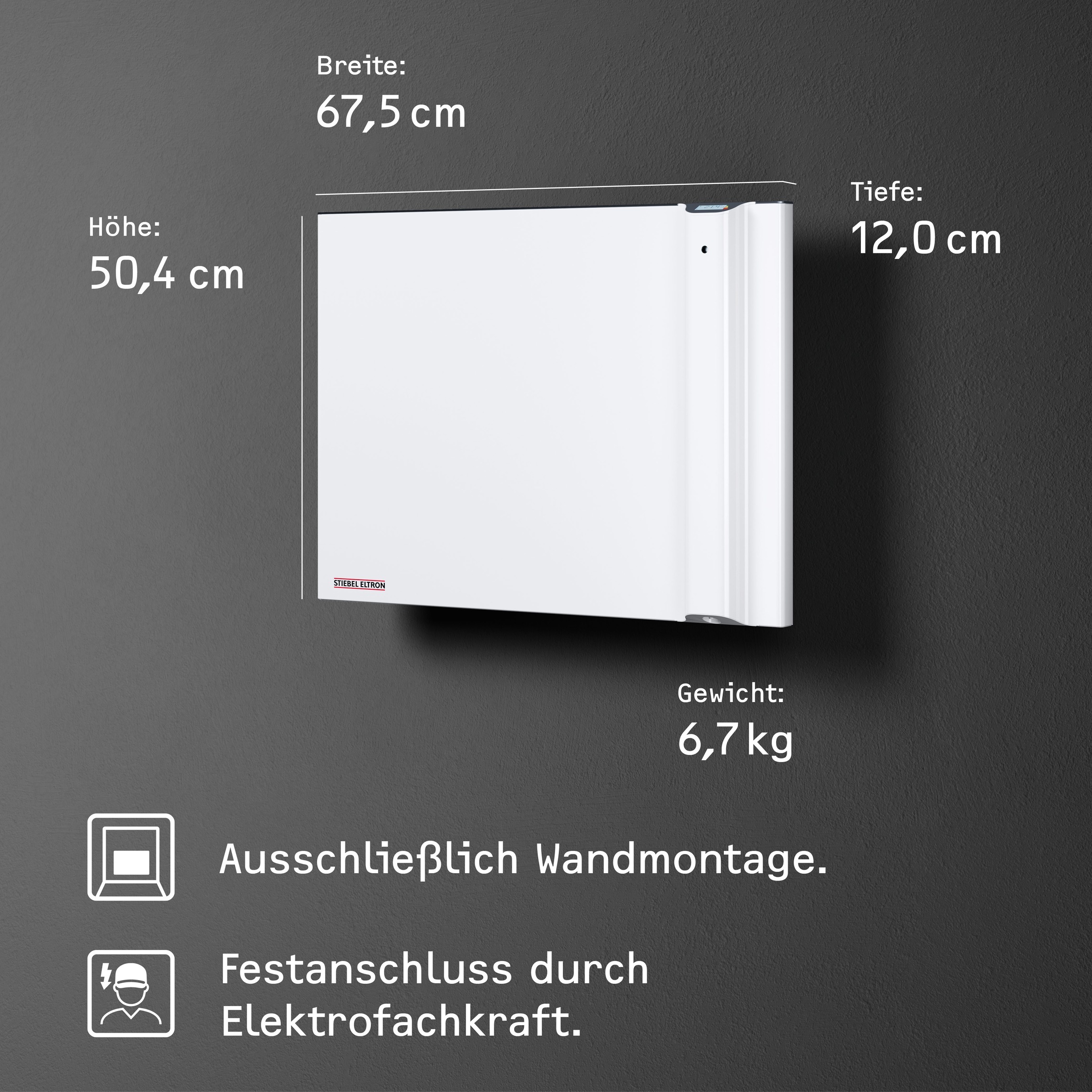 STIEBEL ELTRON Konvektor »»CND 75«, Duo Wandkonvektor, Elektroheizung energiesparend, 0,75 kW« für ca. 9  m²,  LCD-Display, Wochentimer, ohne Stecker, Festanschluss