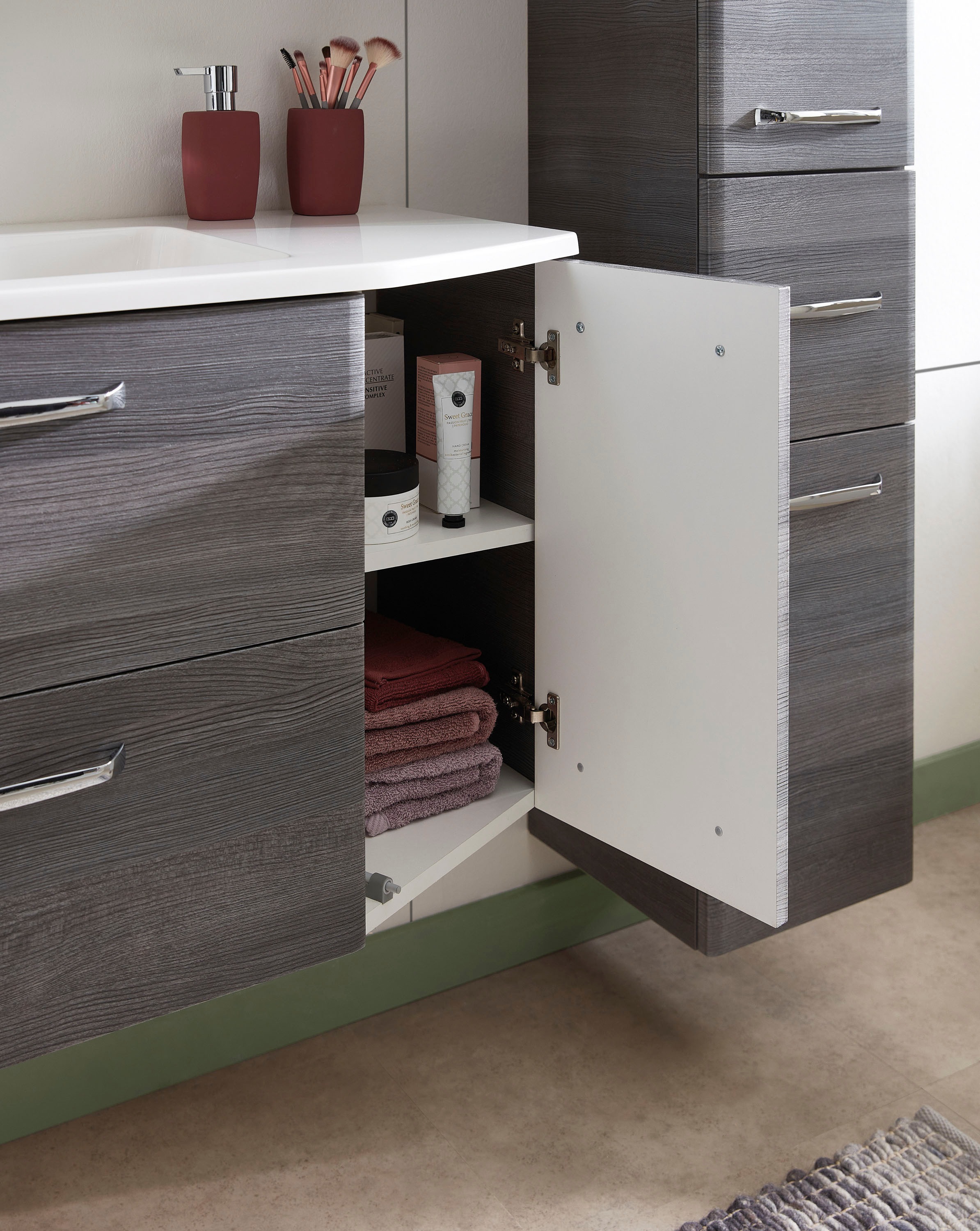 Saphir Badmöbel-Set »Quickset 4-teilig, Mineralmarmor-Waschtisch und LED-Spiegelschrank« 5 Stk. tlg.