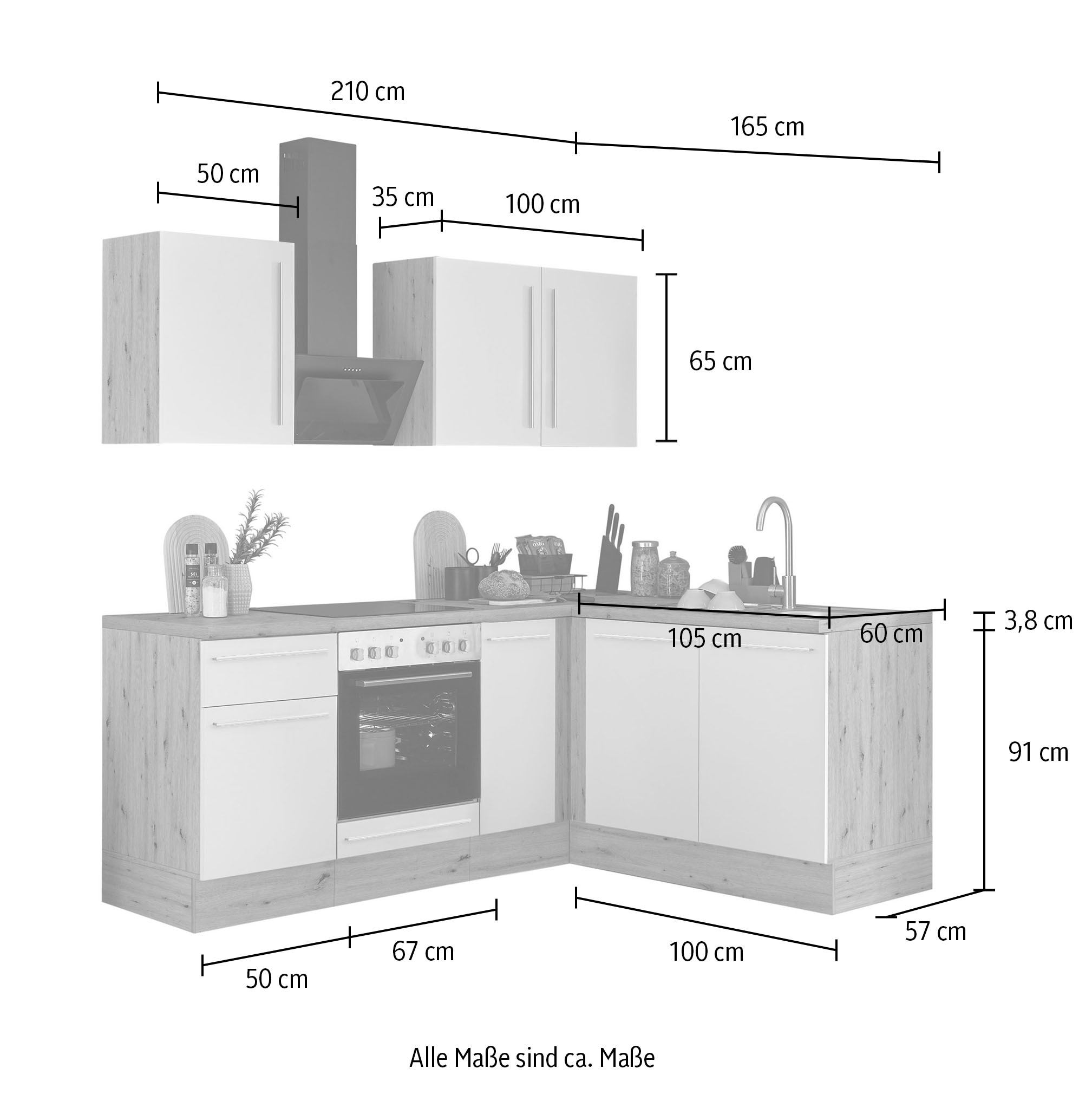 KOCHSTATION Winkelküche »Florida, Stellbreite 210x165 cm«, wahlweise mit E-Geräten, mit Softclose für Türen und Schubkästen