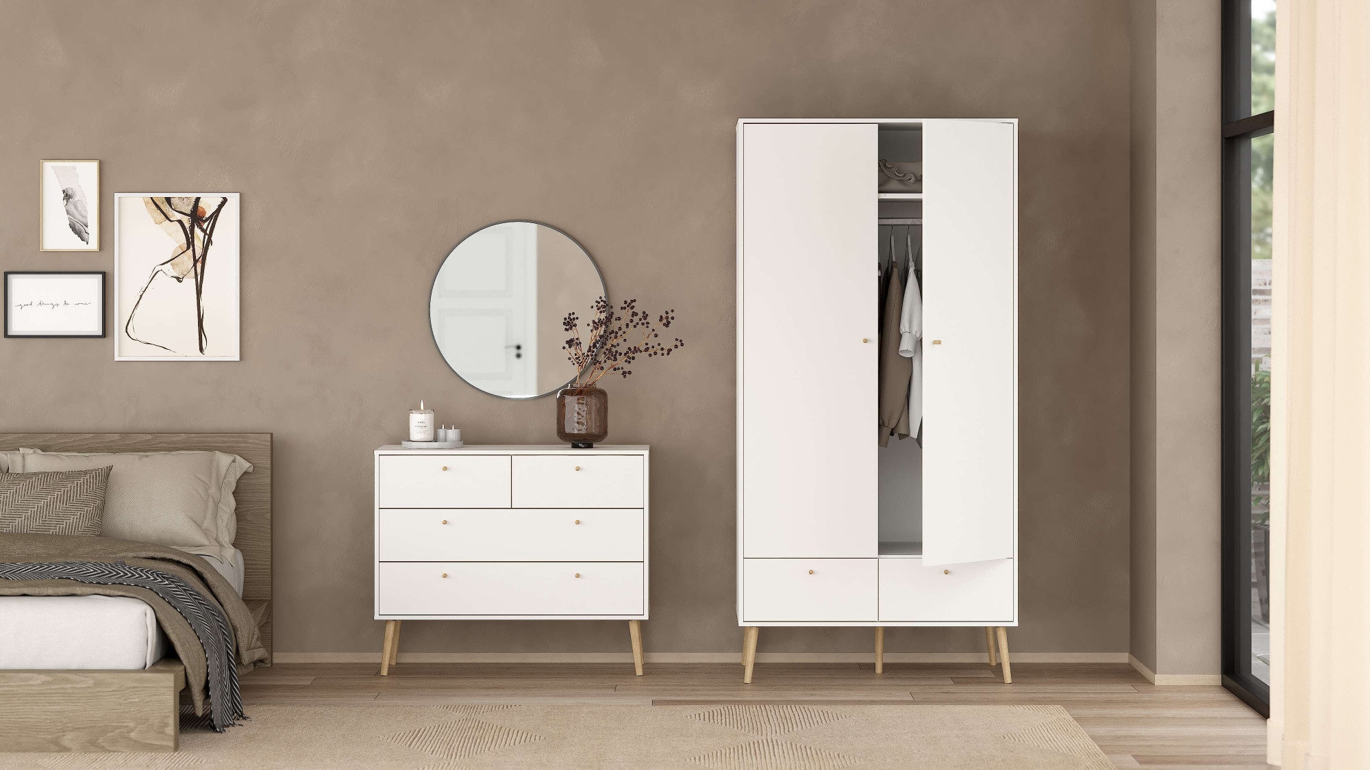 andas Kommode »Bodo, Aufbewahrung, Schubladenschrank, Stauraum«, 4 Schubladen, Beine und Griffe aus Echtholz, Breite 99 cm