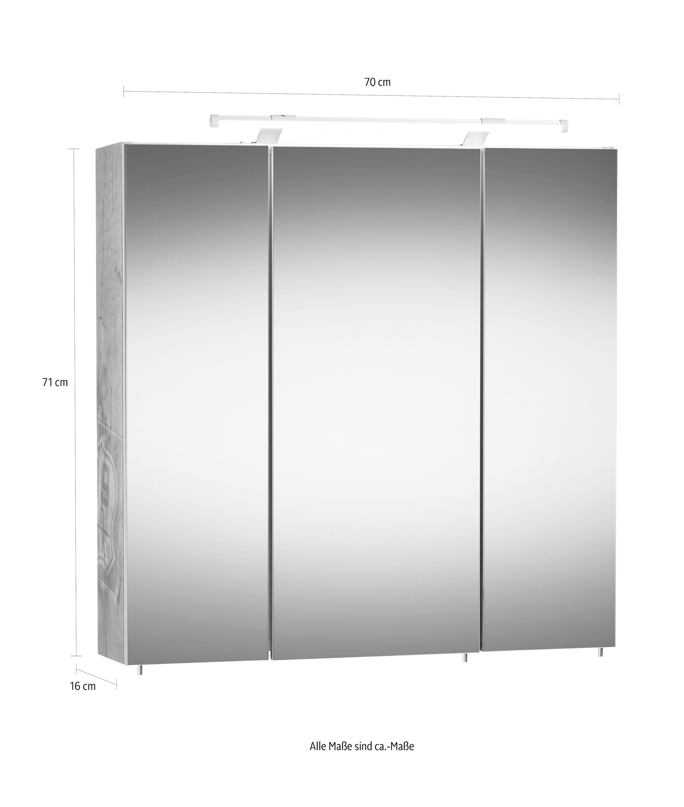 LED-Beleuchtung, Breite Spiegelschrank Shop »Dorina«, im 70 Schildmeyer cm, Schalter-/Steckdosenbox OTTO 3-türig, Online