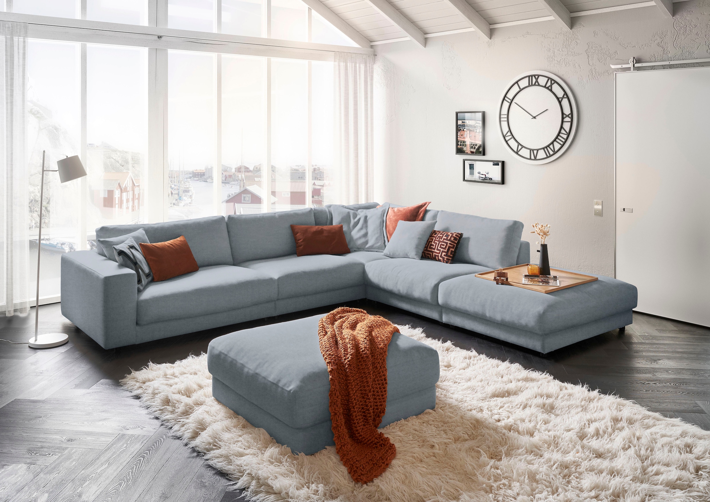 3C Candy Ecksofa »Enisa II, bequem und komfortabel, großes Familiensofa, L-Form«, incl. 3 Flatterkissen, wahlweise mit Flecken-Schutz-Bezug Easy care