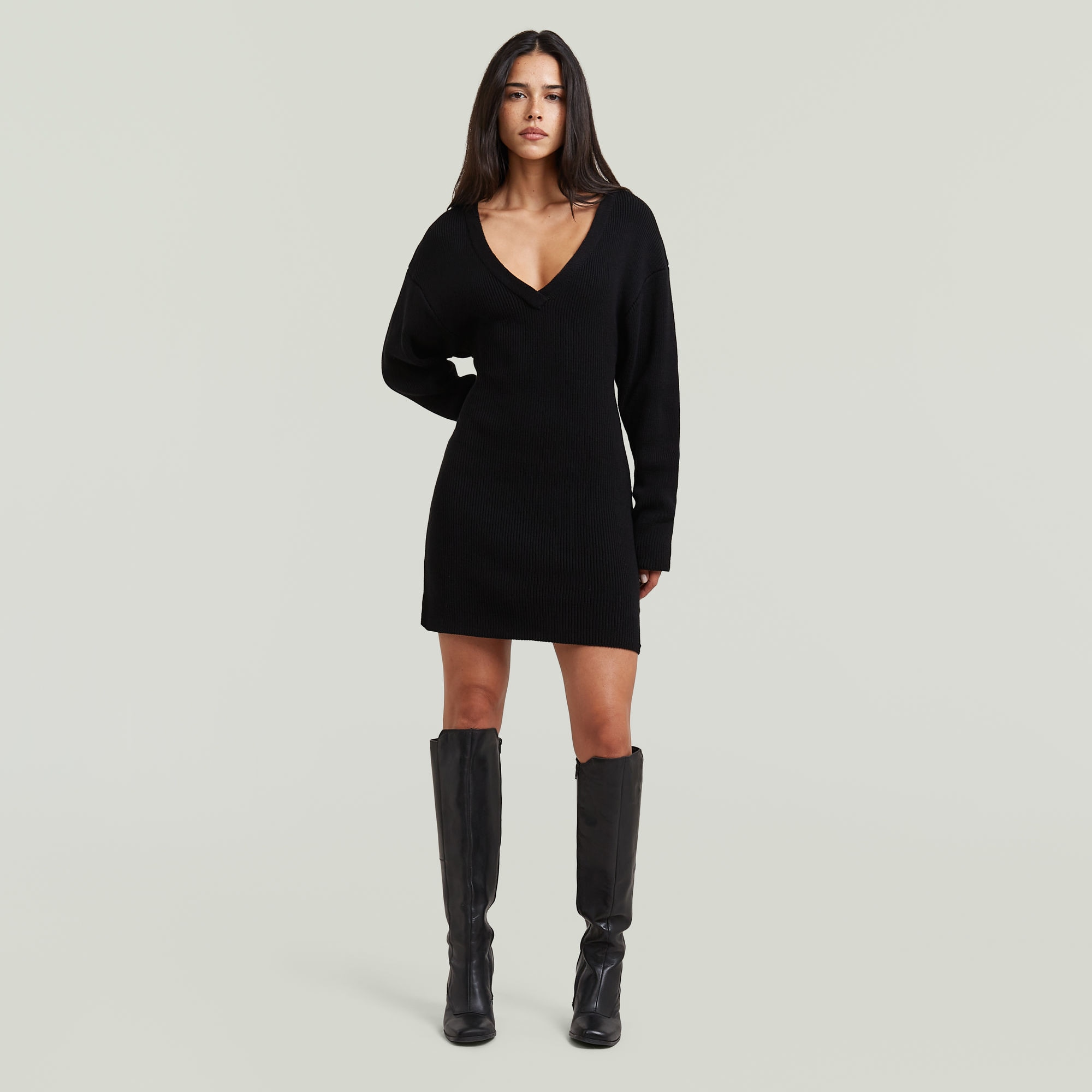 G-STAR Strickkleid »Hourglass Dress wmn« mit V-Ausschnitt, Baumwollmix