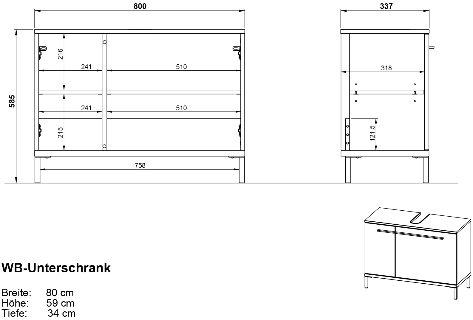 GERMANIA Waschbeckenunterschrank »Waschbeckenunterschrank« 1 Stk. tlg. Waschbeckenunterschrank mit Siphonausschnitt