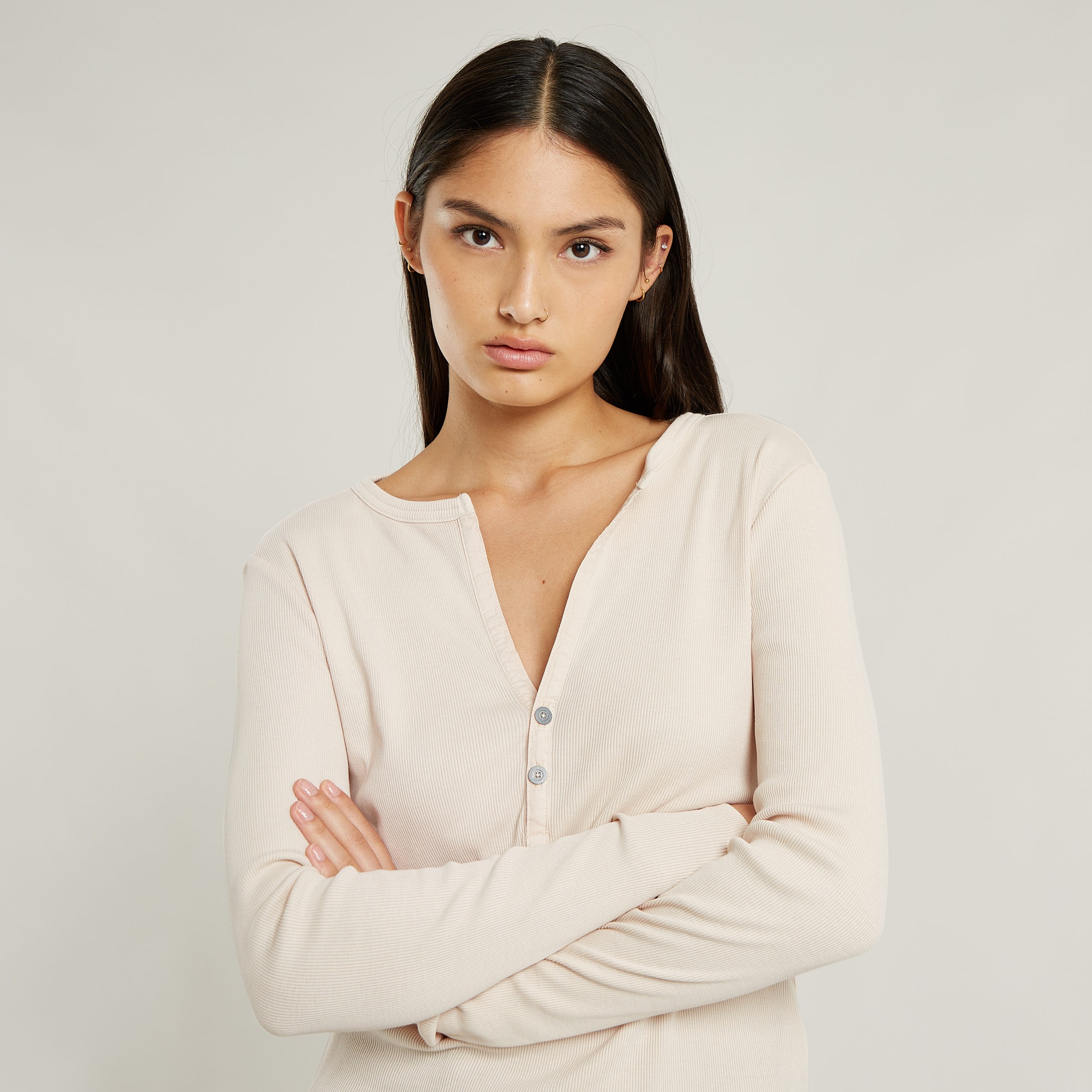 G-STAR Langarmshirt »Deep v slim«, mit Knopfverschluss