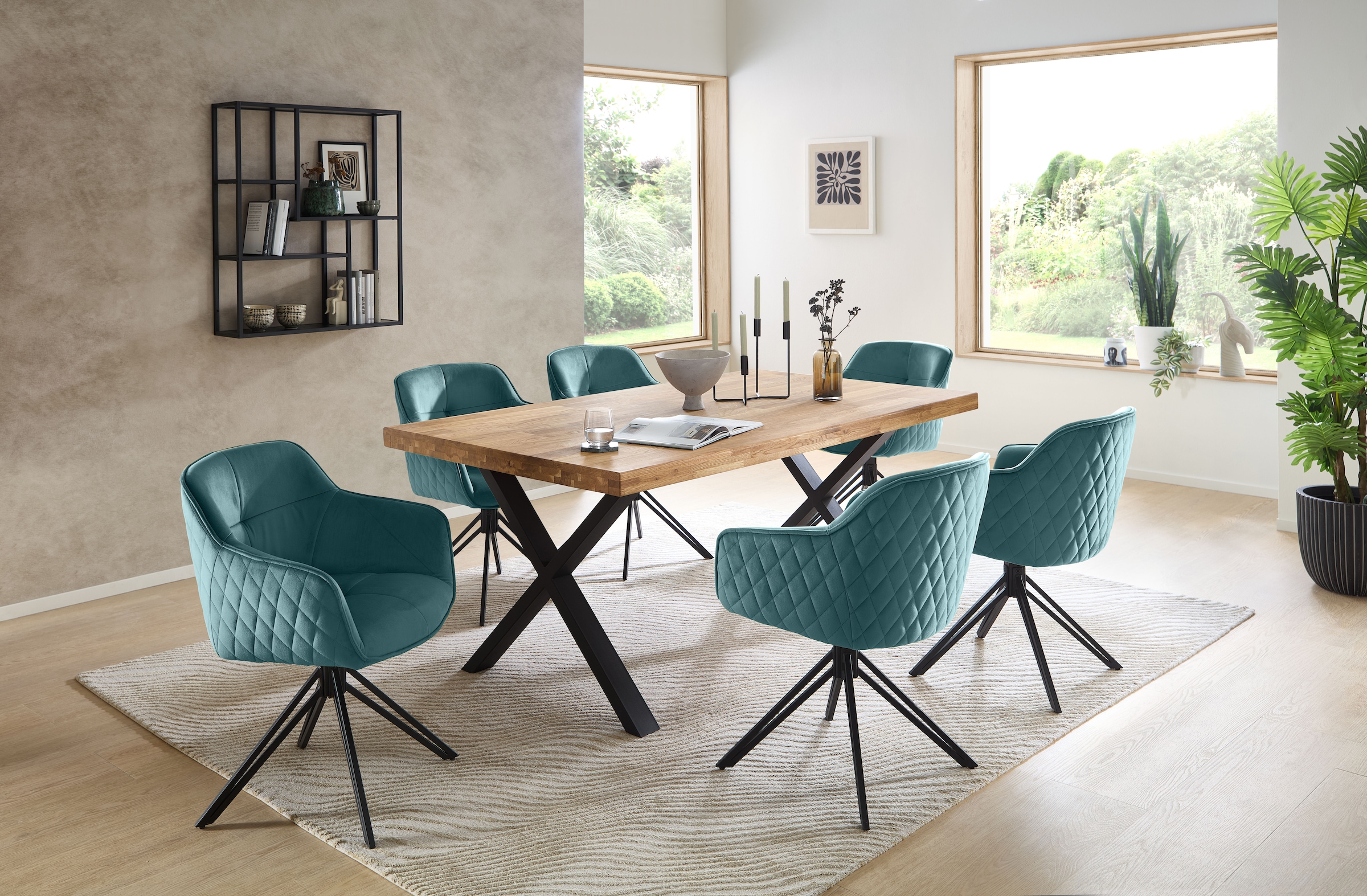 Stolkom Esstisch »Chris Esszimmertisch Eiche Massivholz, BxHxT 110x47x70 cm«, Gerade Kante, Industrial Style Eiche Massivholz