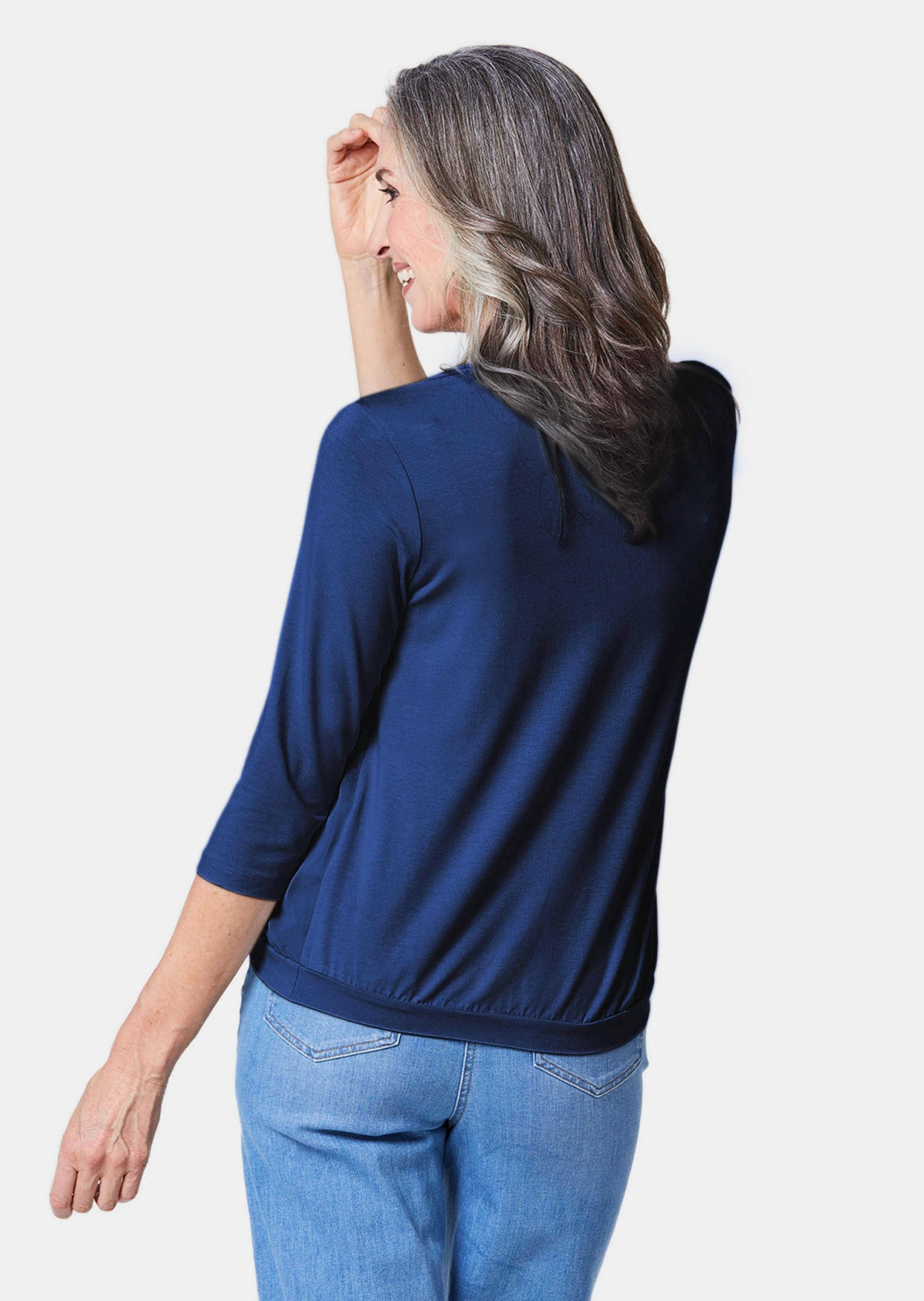 GOLDNER Kurzarmbluse »Kurzgröße Chiffon-Shirt mit 3/4-Arm, Rundhals«