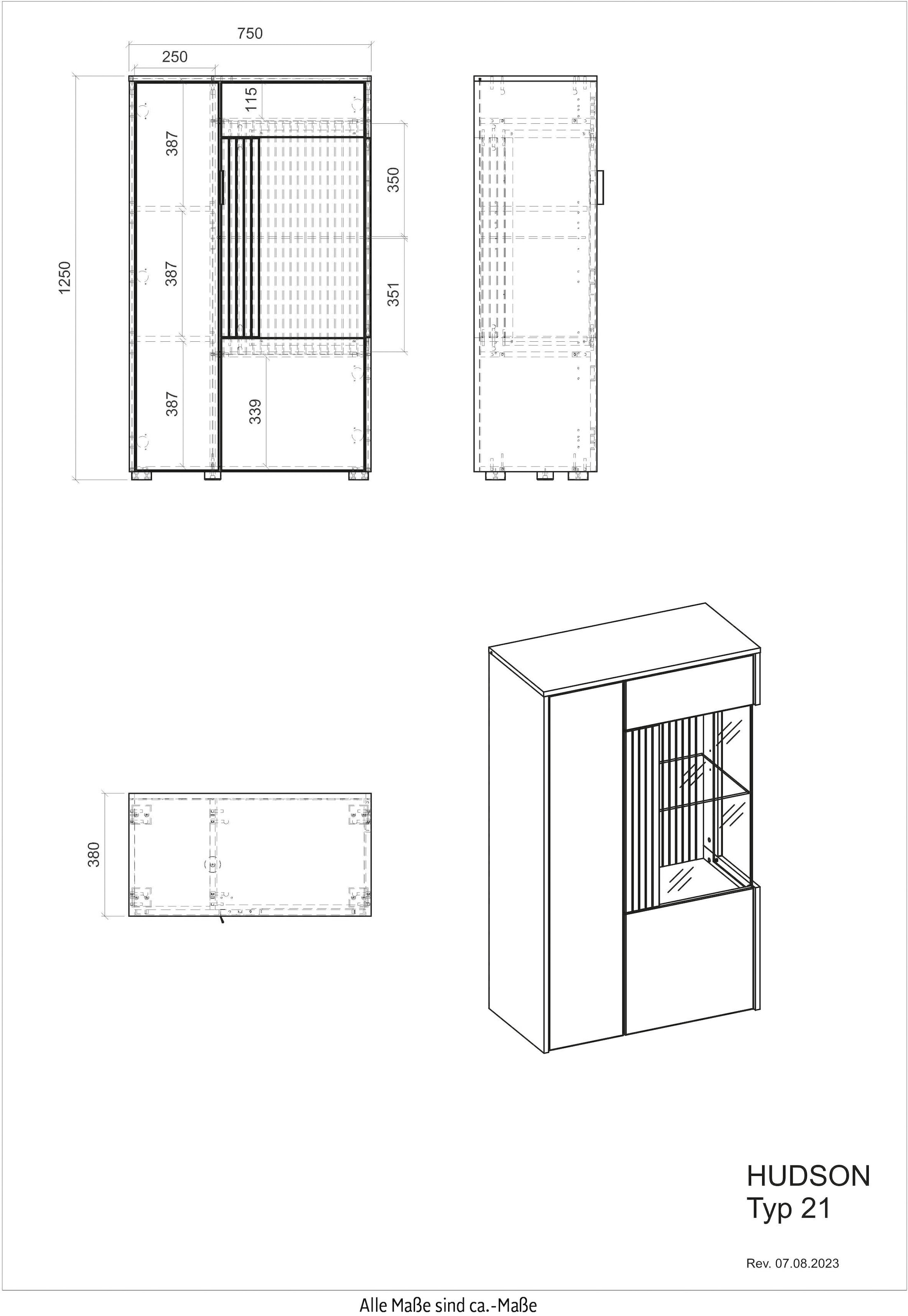 INOSIGN Vitrine »Hudson«, in moderner Trendfarbe, Griffe aus Metall (Schwarz), Höhe 180 cm