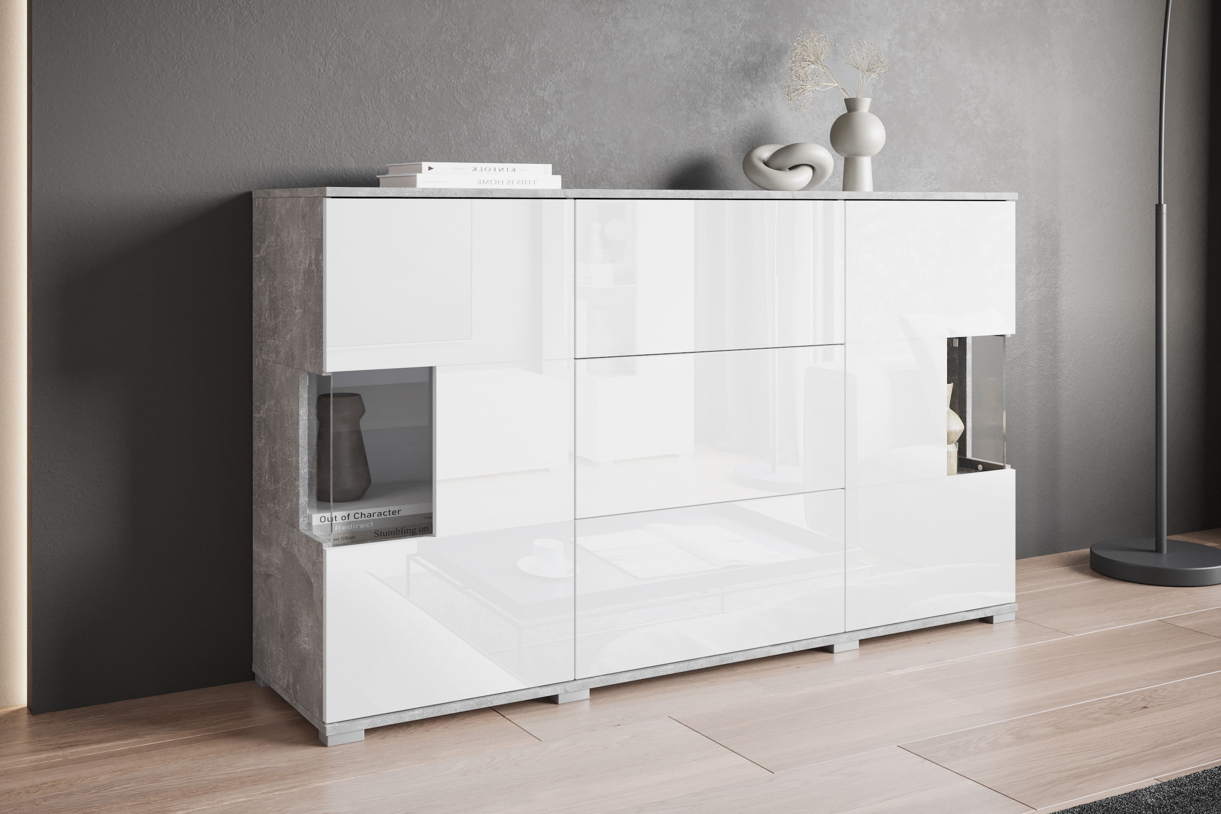 INOSIGN Sideboard »Kenia«, (1 St.), Sideboard mit 3 Schubladen, 6 Fächern, Glastüren, Breite 150 cm