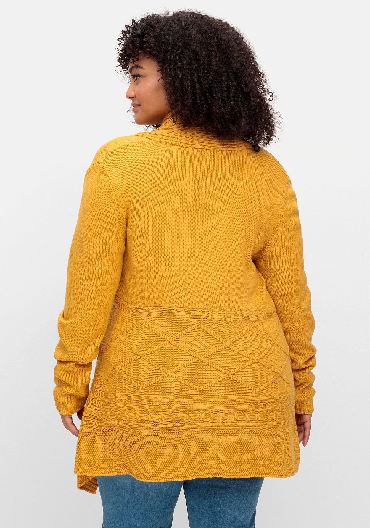 Sheego Longstrickjacke »Longstrickjacke mit Schalkragen und elegantem Verschluss«, mit Schalkragen und elegantem Verschluss