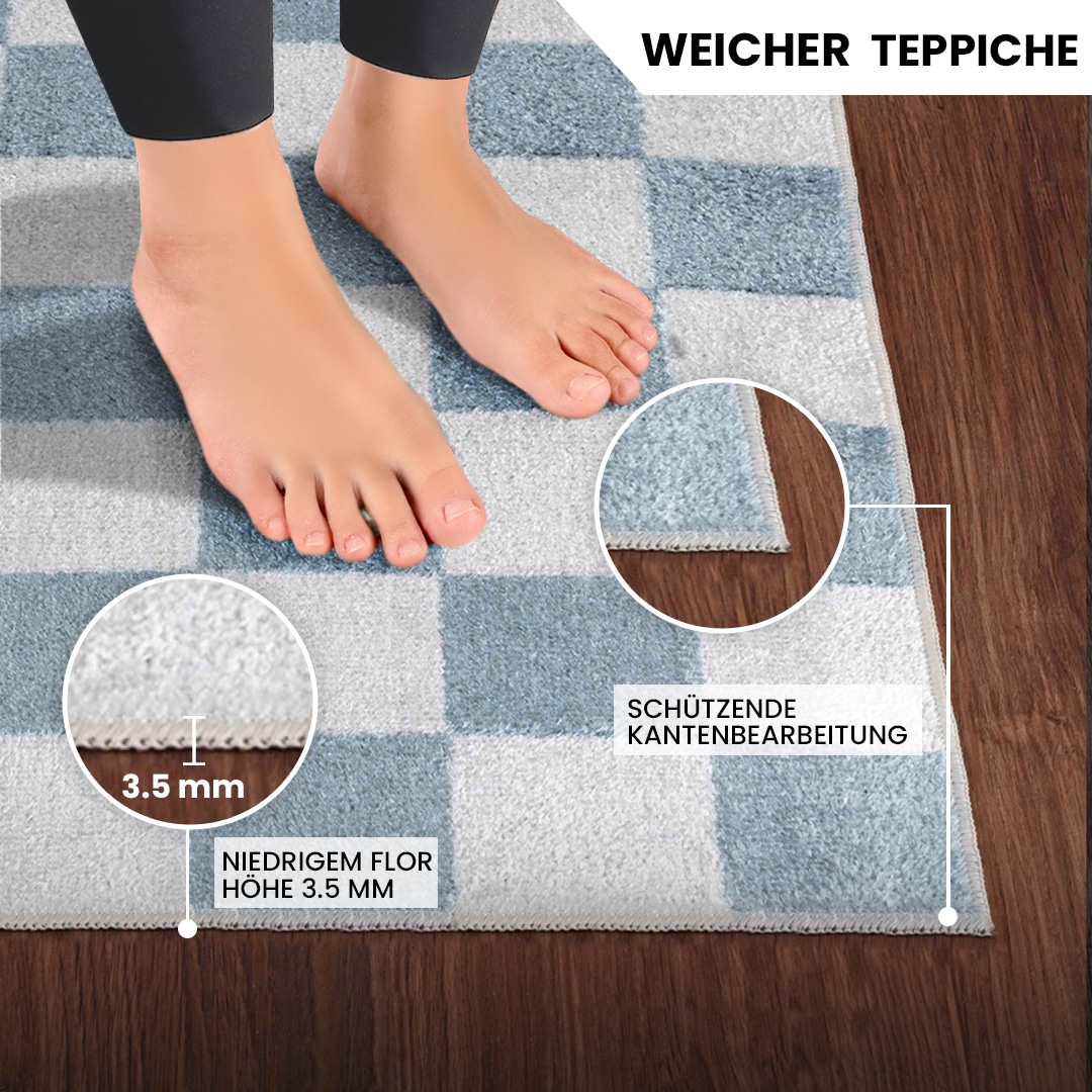 Livabliss Teppich »CLEVELAND« rechteckig 6 mm Höhe Maschinenwaschbarer Teppich mit Karomuster, Kurzflor Wohnzimmerteppich