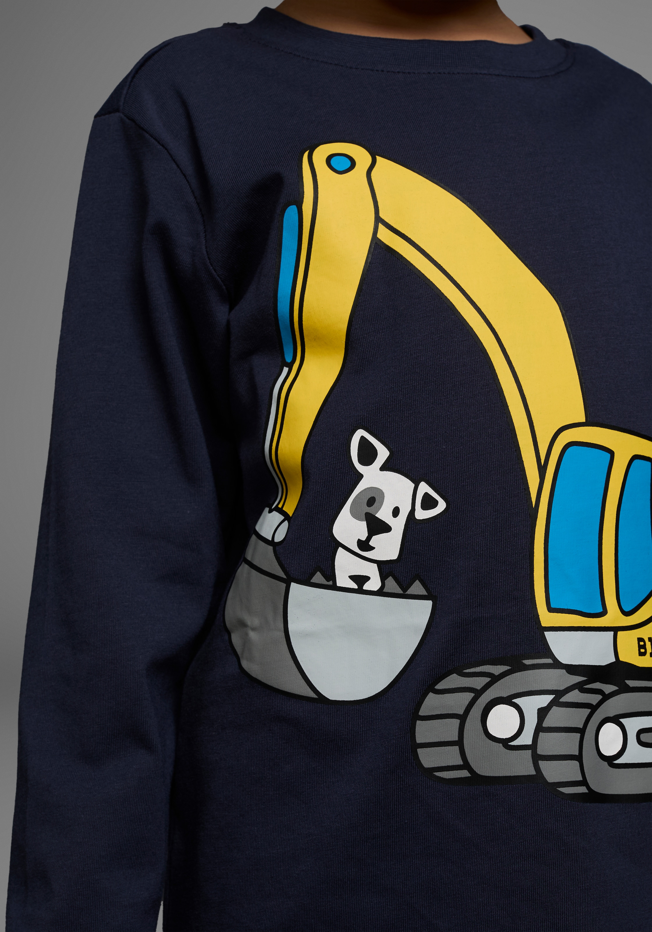 KIDSWORLD Langarmshirt »HUND MIT BAGGER«, Langarm, Basic-Passform, mit stylischem Druck, Rundhalsausschnitt