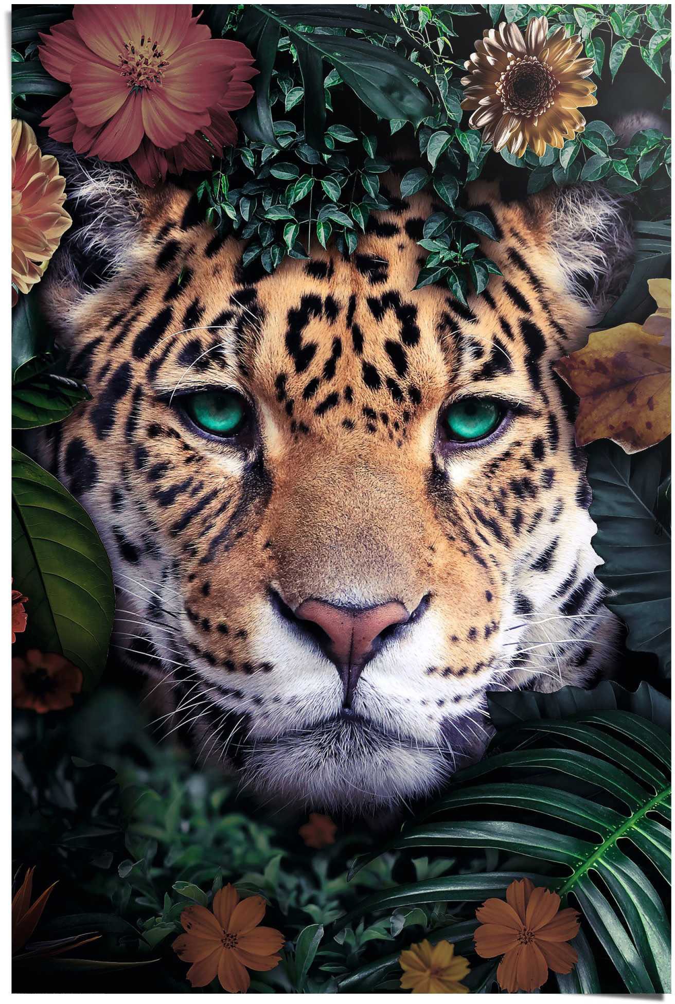 Reinders! Poster »Leopard Blumen - Pflanzen - Farbenfroh - Tiermotiv«, (1 St.)