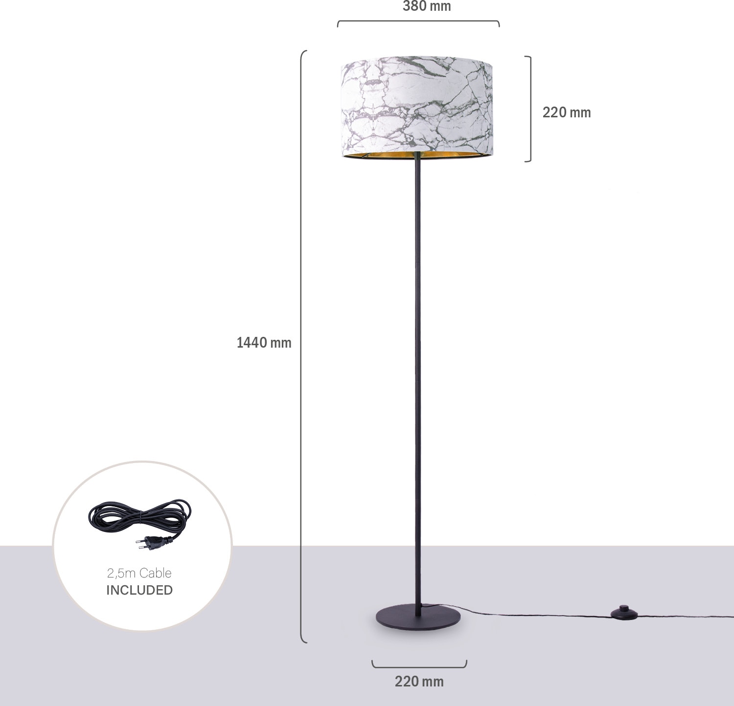 Paco Home Stehlampe »Kraft 525«, Grau Wohnzimmer OTTO Marmor Shop bestellen Weiß Schlafzimmer 1 Design Online flammig-flammig, im Stein E27