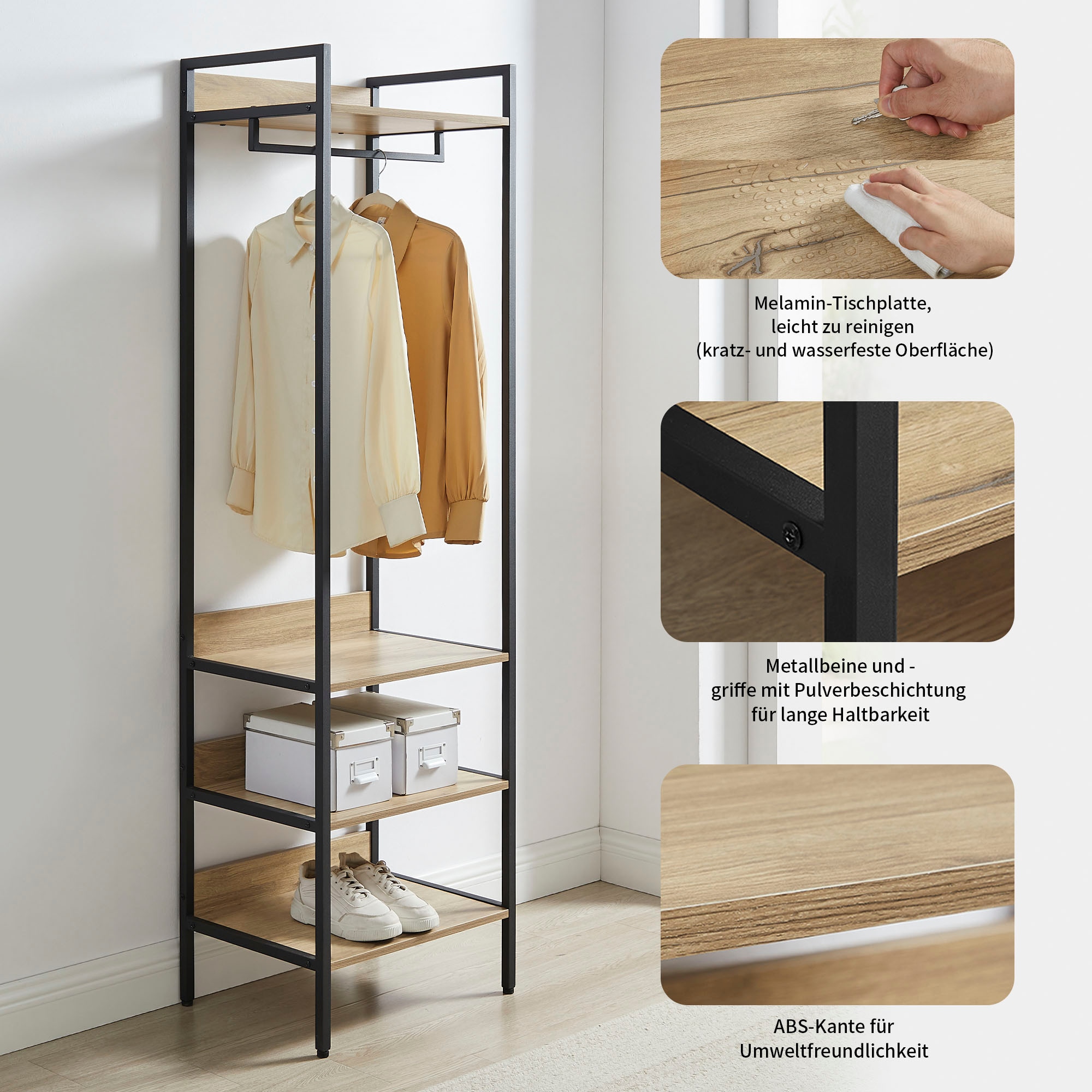 OTTO home Garderobenschrank »Tayler« pflegeleichte Melaminoberfläche, Metallgestell, natürliche ABS-Kanten