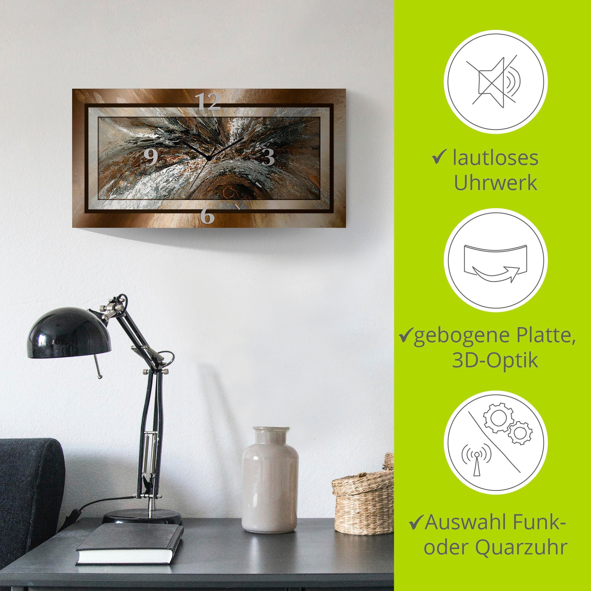 Artland Wanduhr »Gold Abstrakt 1«, 3D Optik gebogen, mit Quarz- oder Funkuhrwerk, versch. Größen