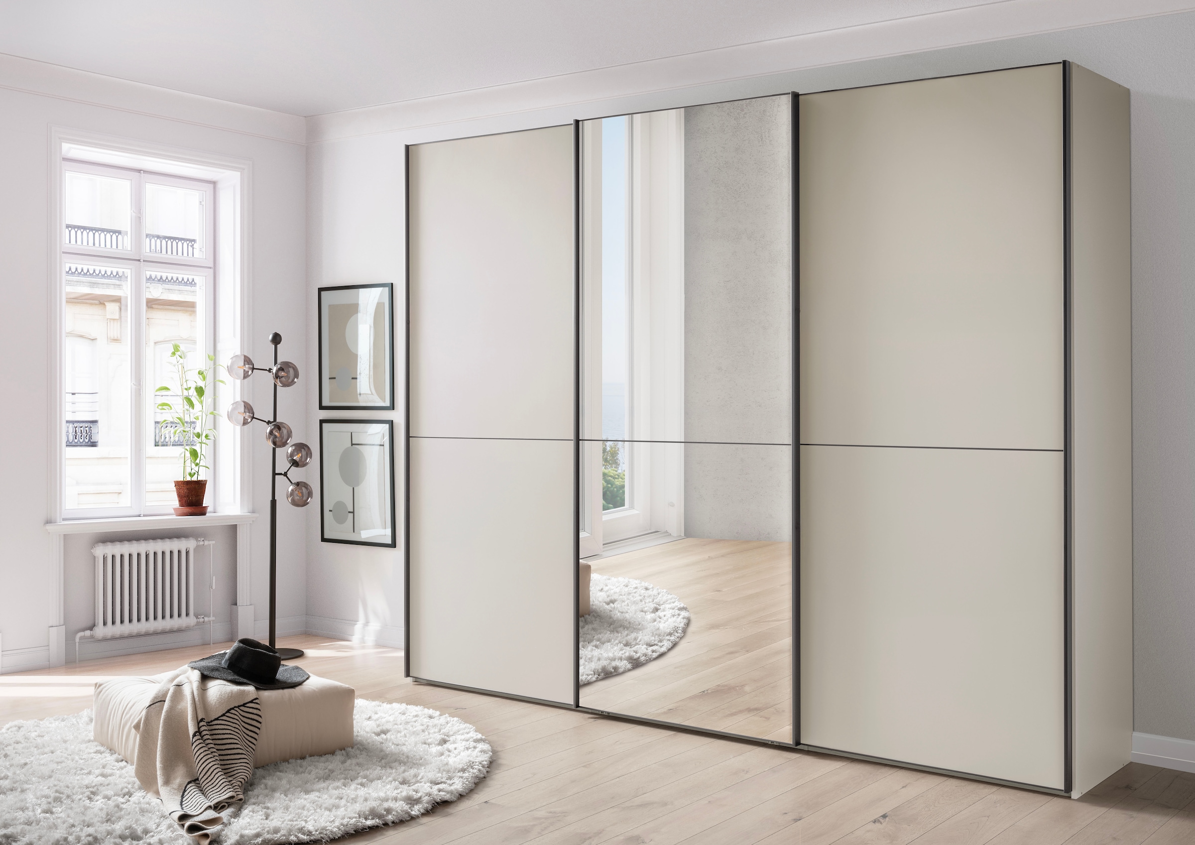 WIEMANN Schwebetürenschrank »Phoenix, Made in Germany, modernes Design, Highlight, Blickfang« Viele Farbkombinationen, in 4 Breiten und in 2 Höhen erhältlich,  maximaler Staurraum, inkl.Einlegeböden, Wäscheböden u. Dämpfer