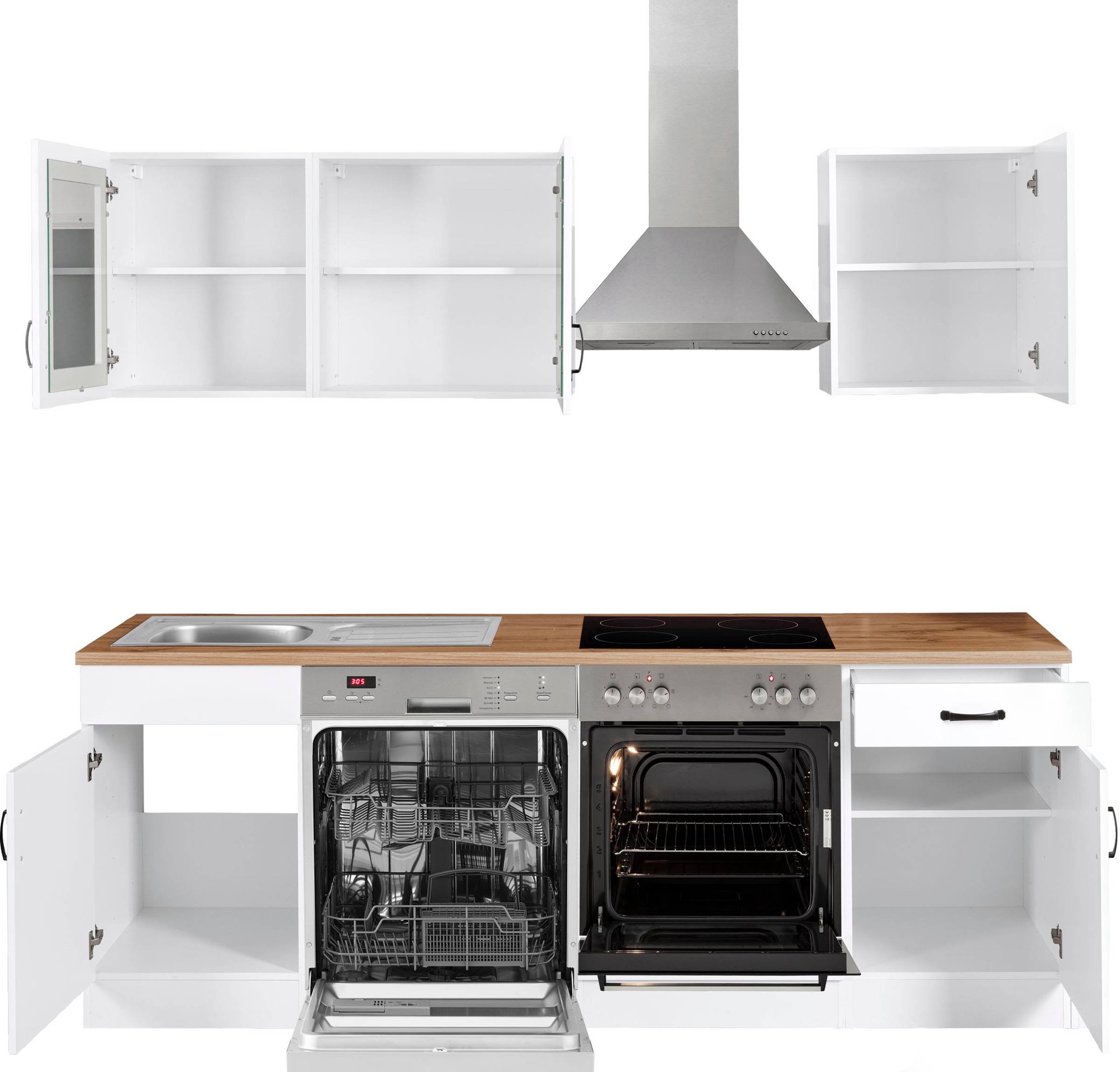 KOCHSTATION Küchenzeile »KS-Athen«, mit E-Geräten, Breite 220 cm, mit hochwertigen MDF Fronten