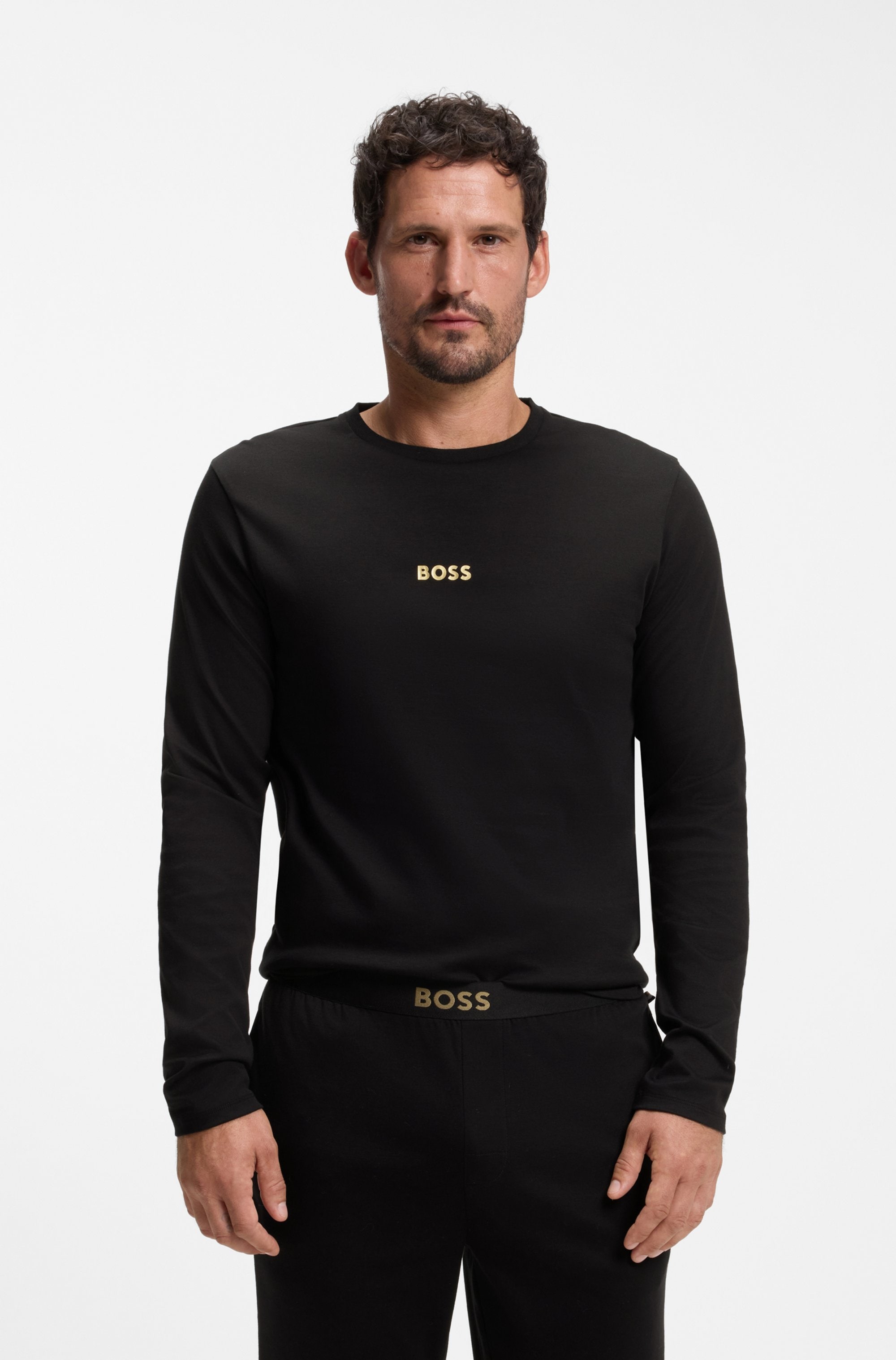 BOSS Pyjama »Xmas Long Set« 2 in Genschenkbox, aus Baumwolle mit Logo-Bund-Detail