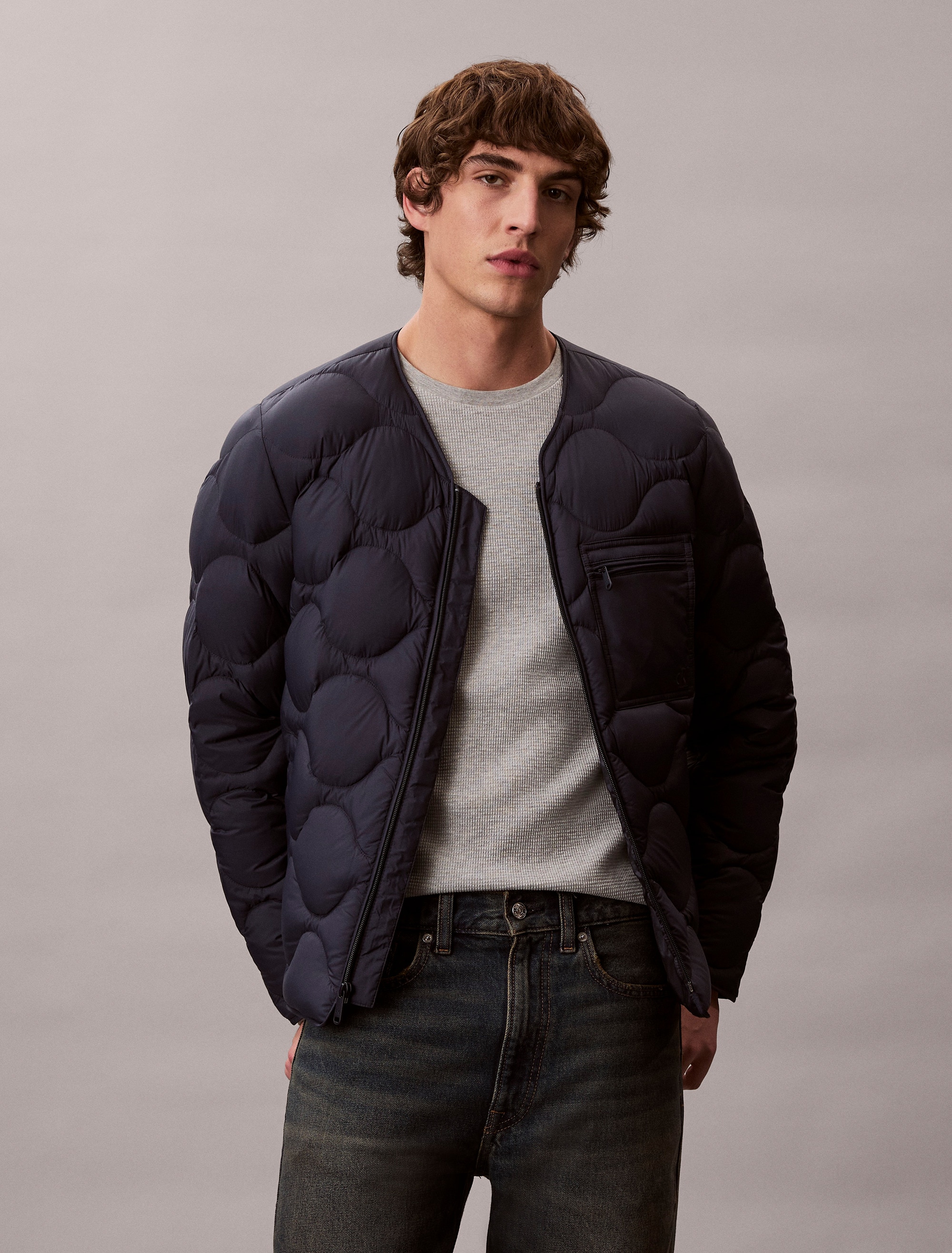 Calvin Klein Jeans Daunenjacke ohne Kapuze Strickkragen, Regular Fit, warm wattiert