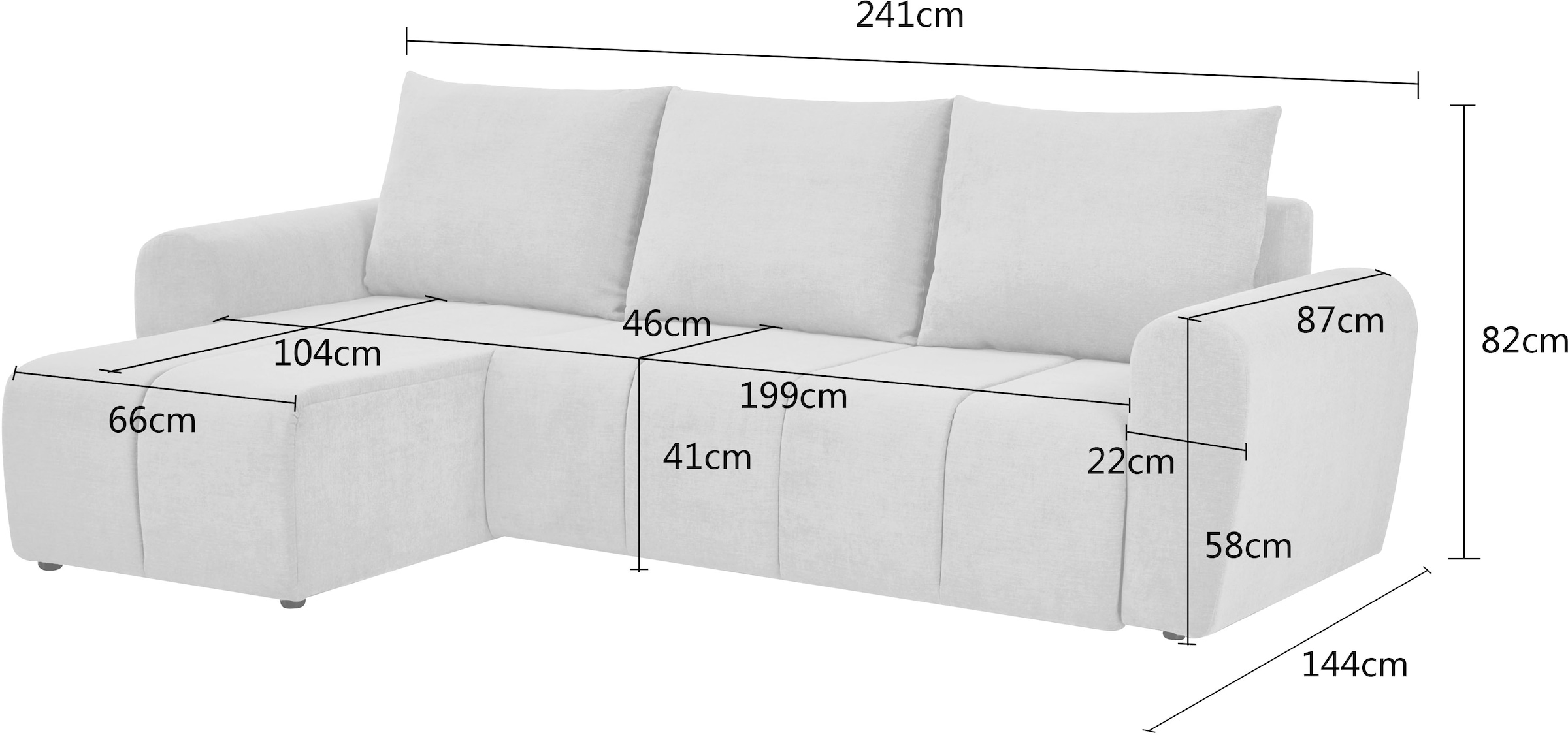 Home affaire Ecksofa »Nortrud, 241 cm, L-Form, mit Schlaffunktion u. Bettkasten« Recamiere rechts / links montierbar, in Cord und Webstoff