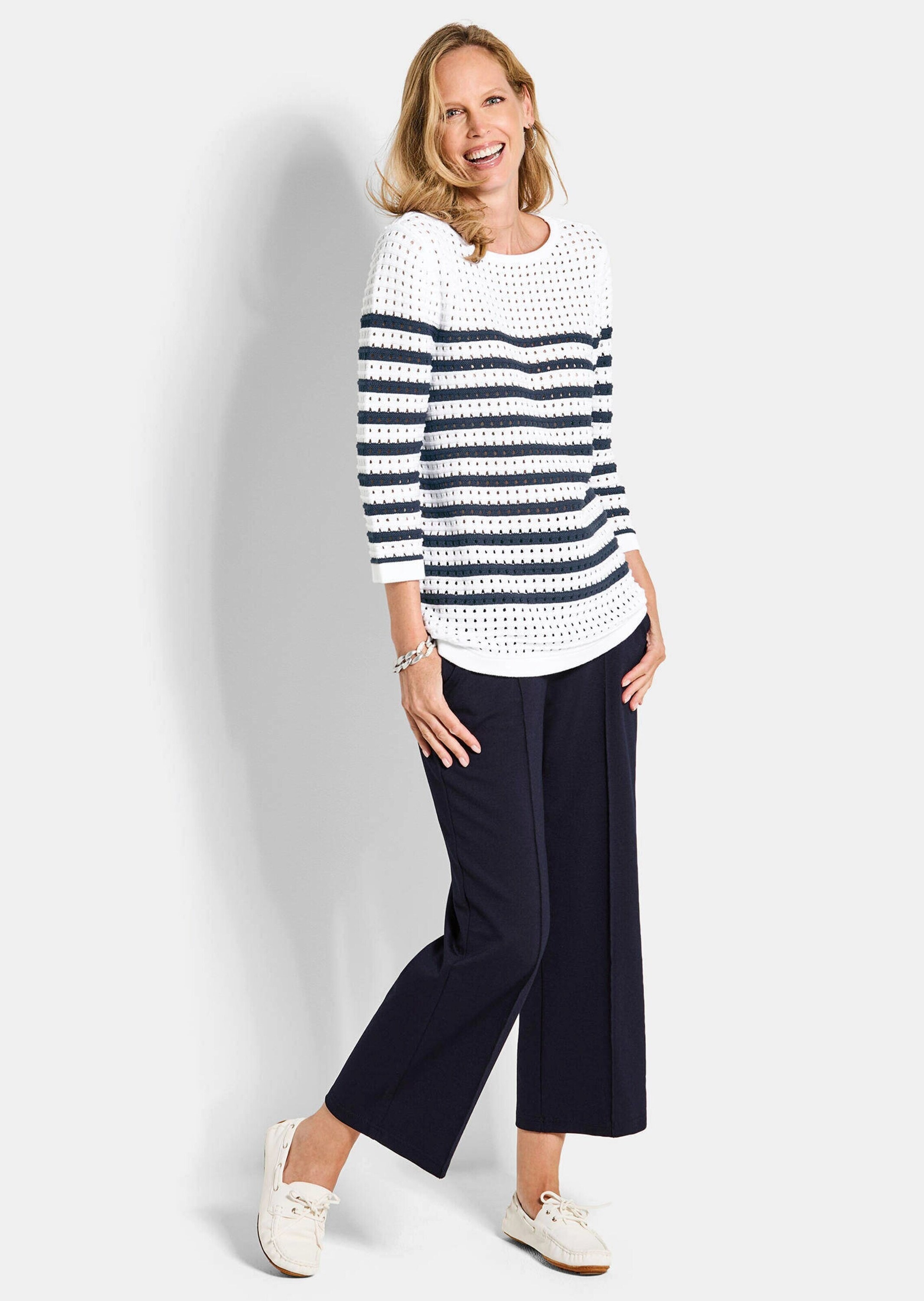 GOLDNER Rundhalspullover »Ajourpullover mit Streifenmuster« modisches Lochmuster mit  Ringel