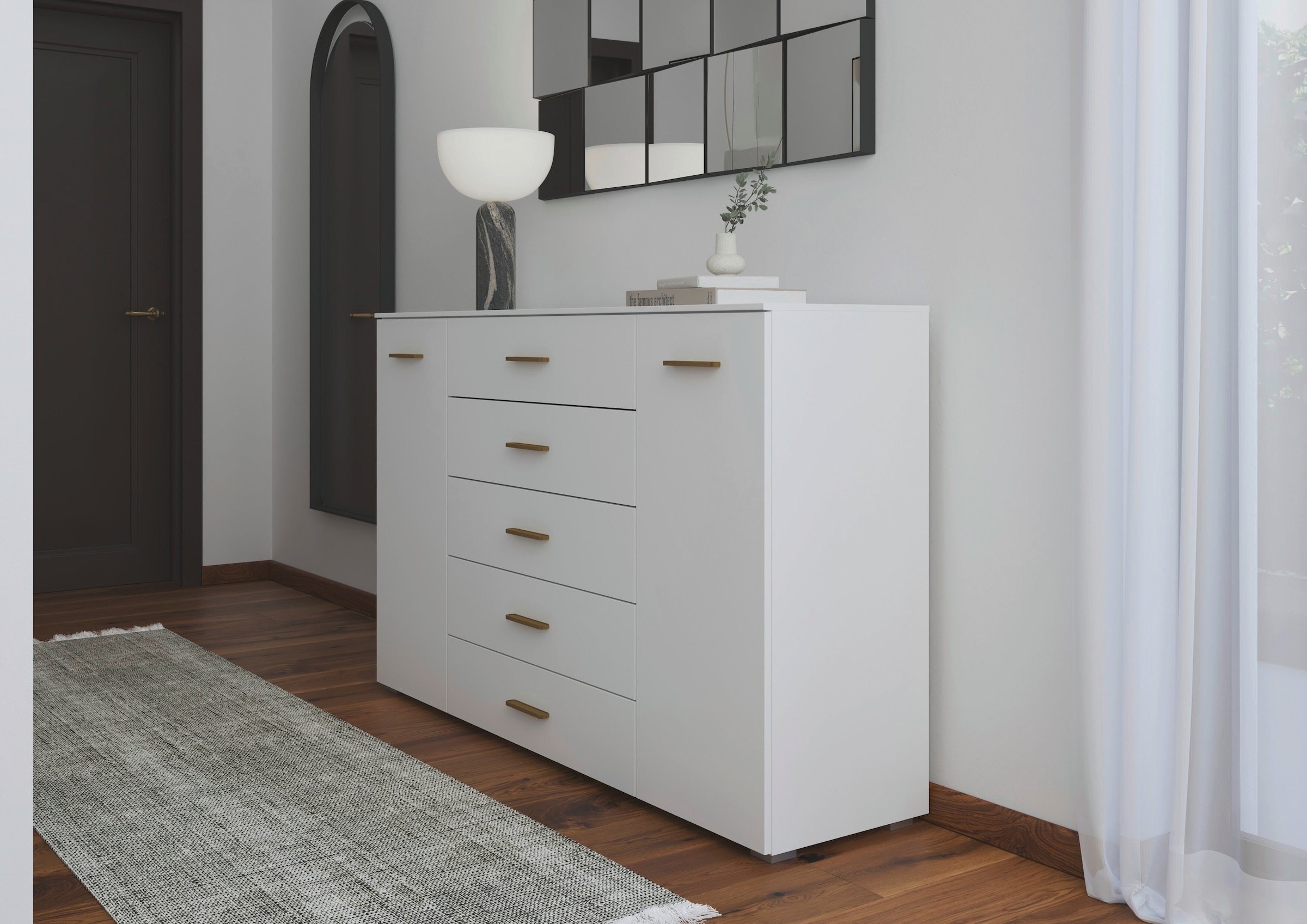 OTTO home Kombikommode »Sideboard Schubkommode Kommode SCHNELLMONTAGESYSTEM ZELLARA« 2-türig 4 geräumige Schubladen, Griffe Gold aus Metall MADE IN GERMANY