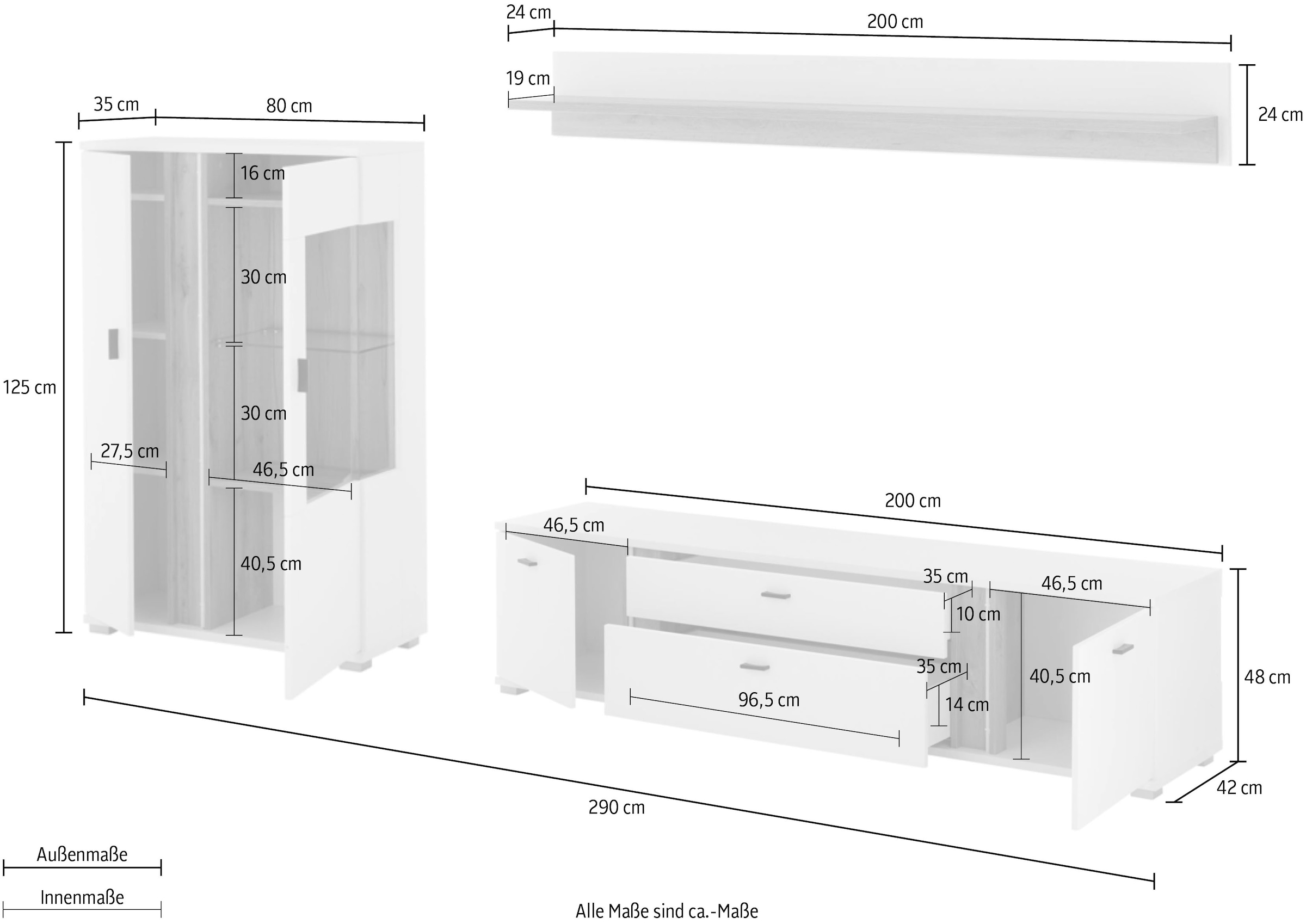 Home affaire Wohnwand »LONG ISLAND« Set, 3 Stk. tlg.