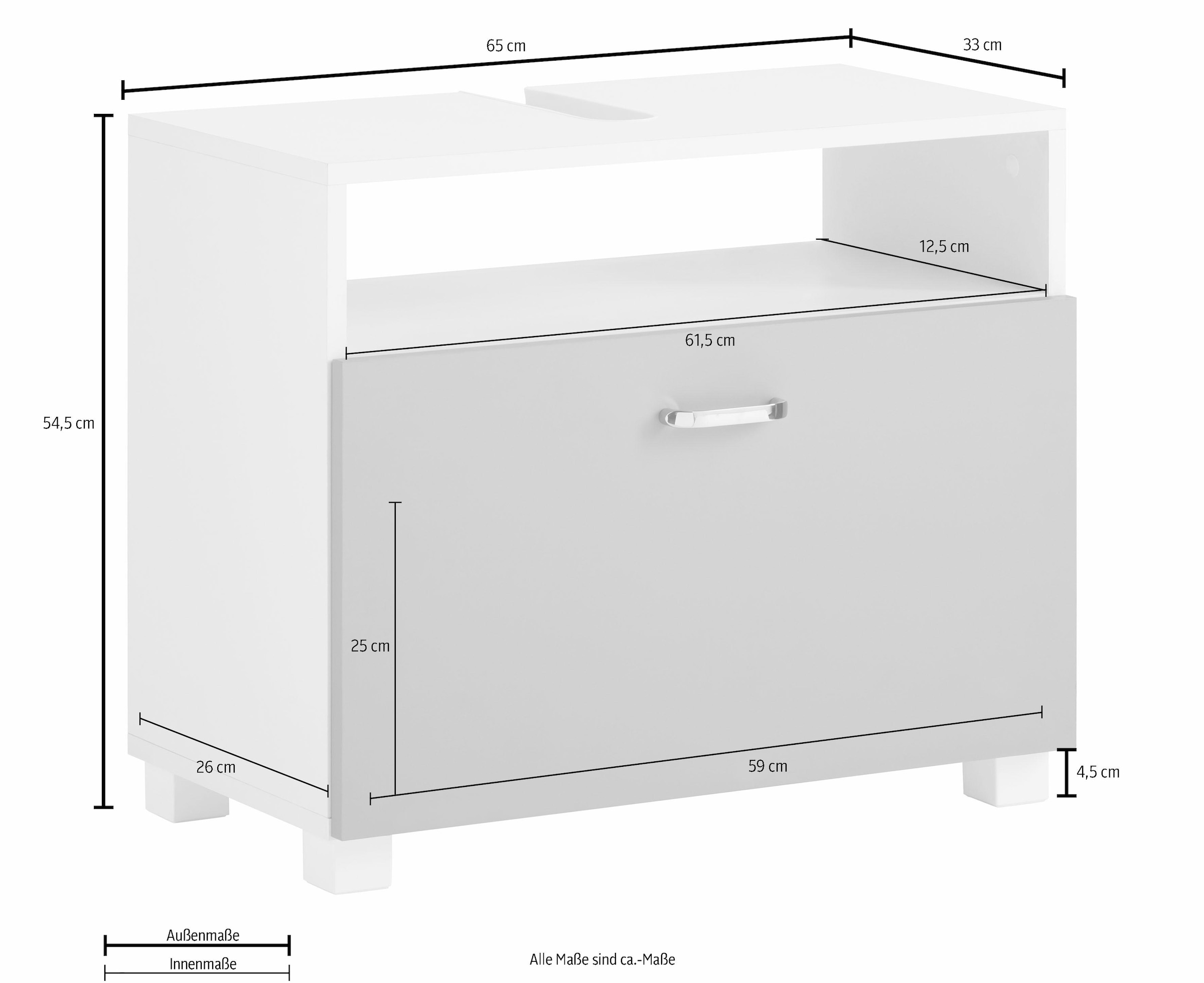 Schildmeyer Waschbeckenunterschrank »Colli«, Höhe 54,5 cm, Badezimmerschrank mit Metallgriffen und großer Schublade