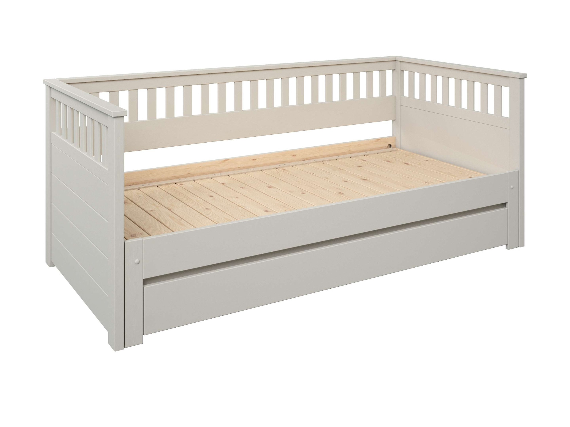OTTO home Daybett »Morrick, ausziehbar, 2 Schlafplätze + Schublade, Cashmere Beige« massive Kiefer, schöne Sprossenoptik, Stauraum, Skandi Look
