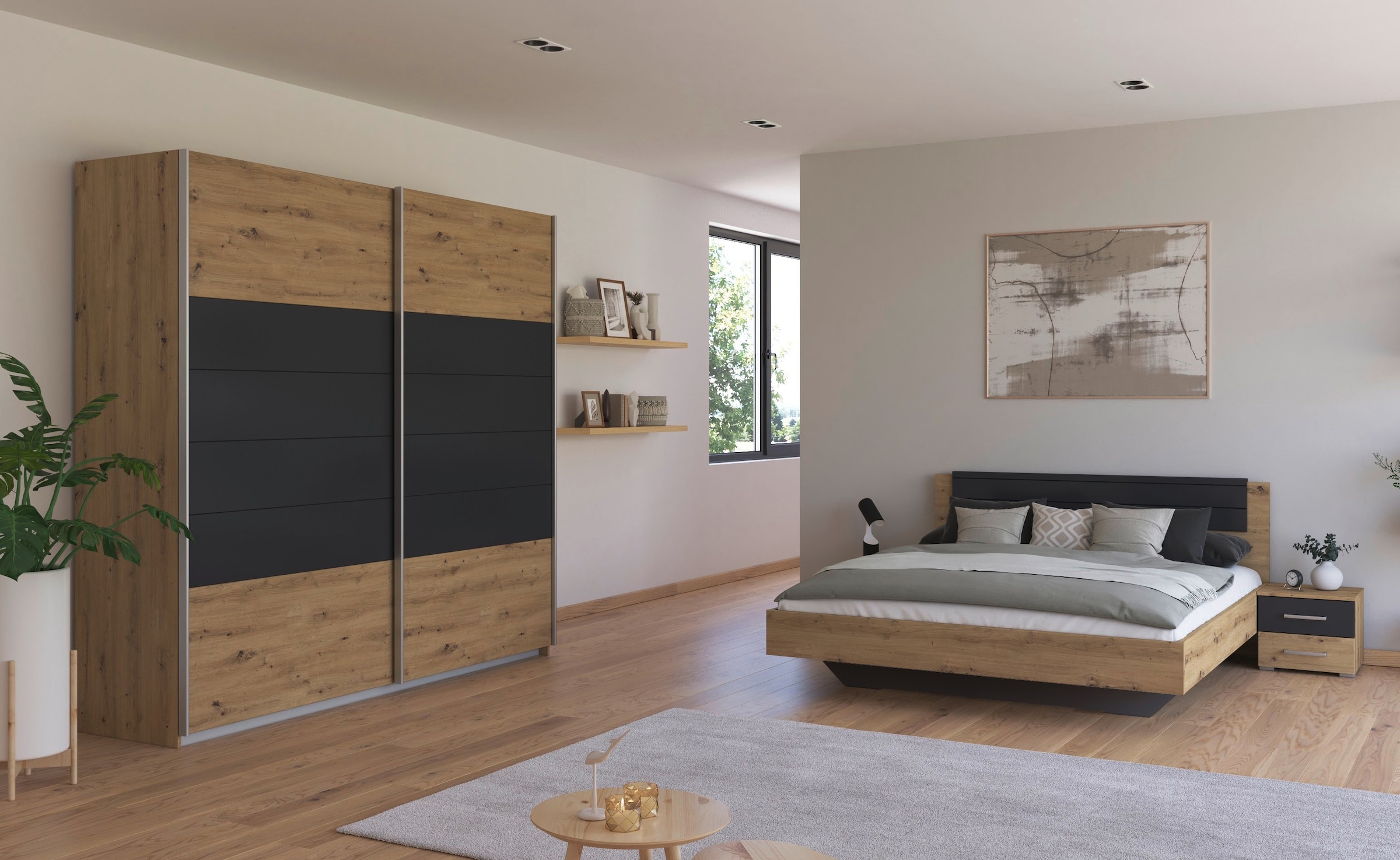 rauch Schlafzimmer-Set »Komplettschlafzimmer Schlafzimmer BARCELONA mit Schrank Breite 226 cm,«, (Set, 4 tlg.), Bett 160 oder 180 cm und 2 Nachttischen MADE IN GERMANY
