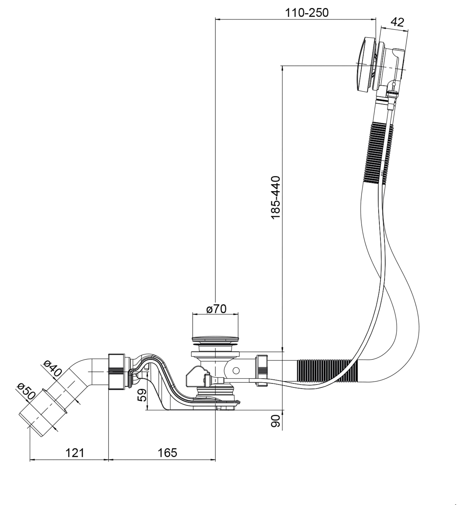OTTOFOND Ablaufgarnitur »Standard«, Ab- und Überlaufgarnitur für Badewannen, Ablaufanschluss ⌀ 40/50 mm