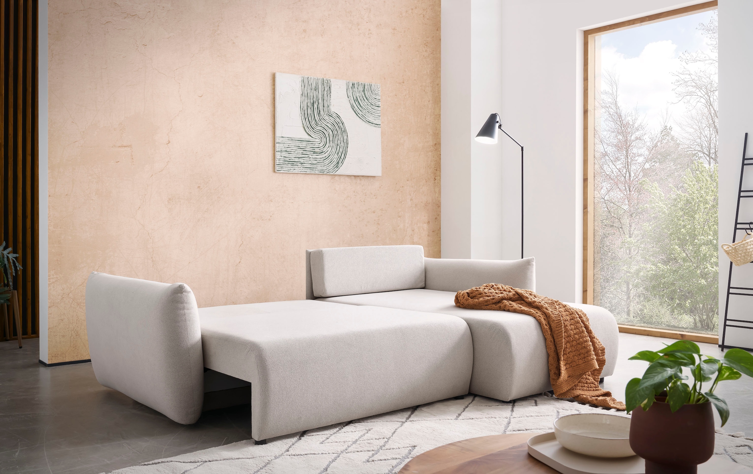 INOSIGN Ecksofa »MAVAS Schlafsofa mit Bettkasten, L-Form,« ca.257/127cm (Liegefläche 212/145 cm), Cord, Chenille, Struktur