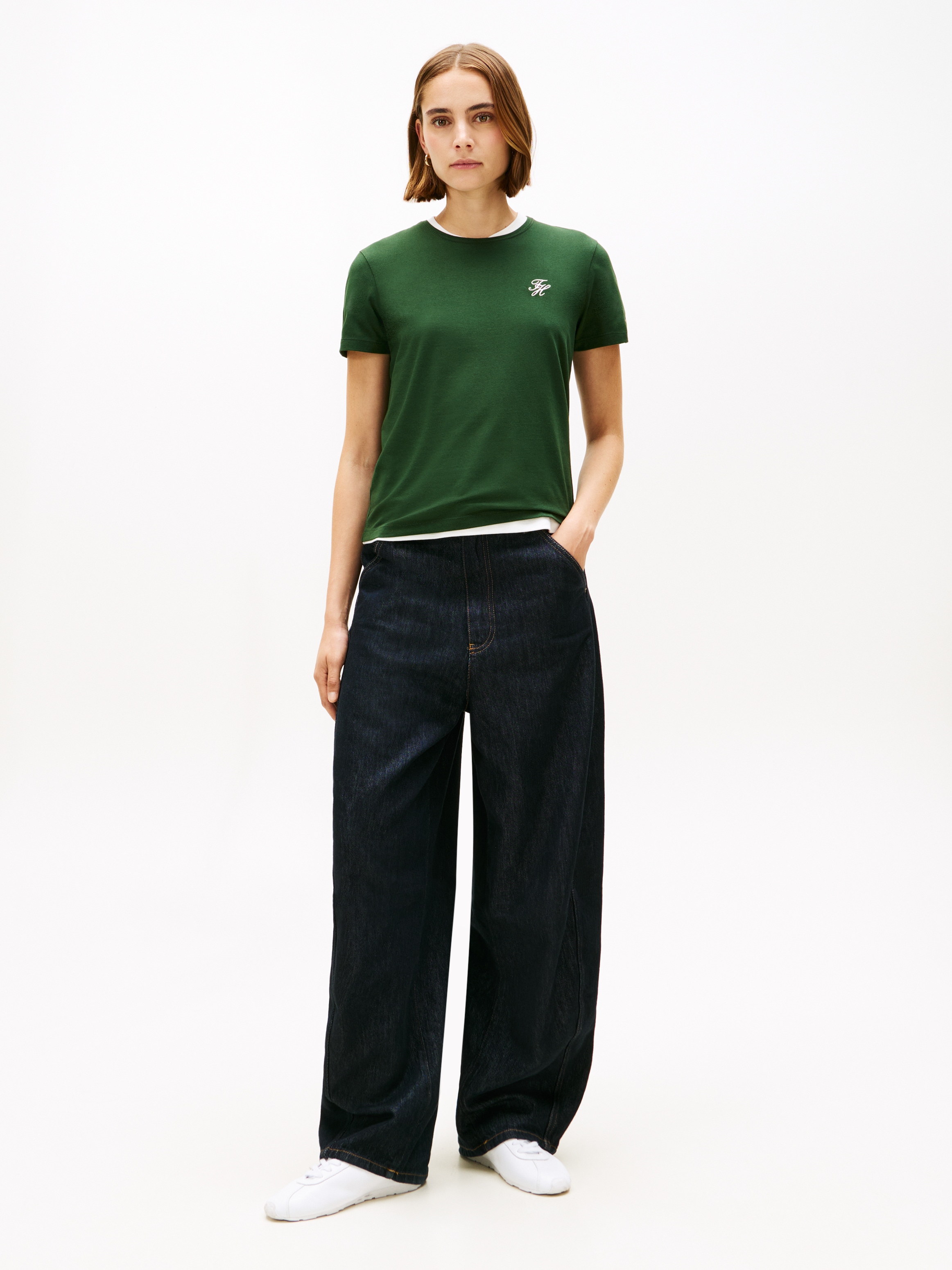Tommy Hilfiger Kurzarmshirt »TH SCRIPT REG C-NK SS TEE« Stretch, Baumwollmischung, regular fit