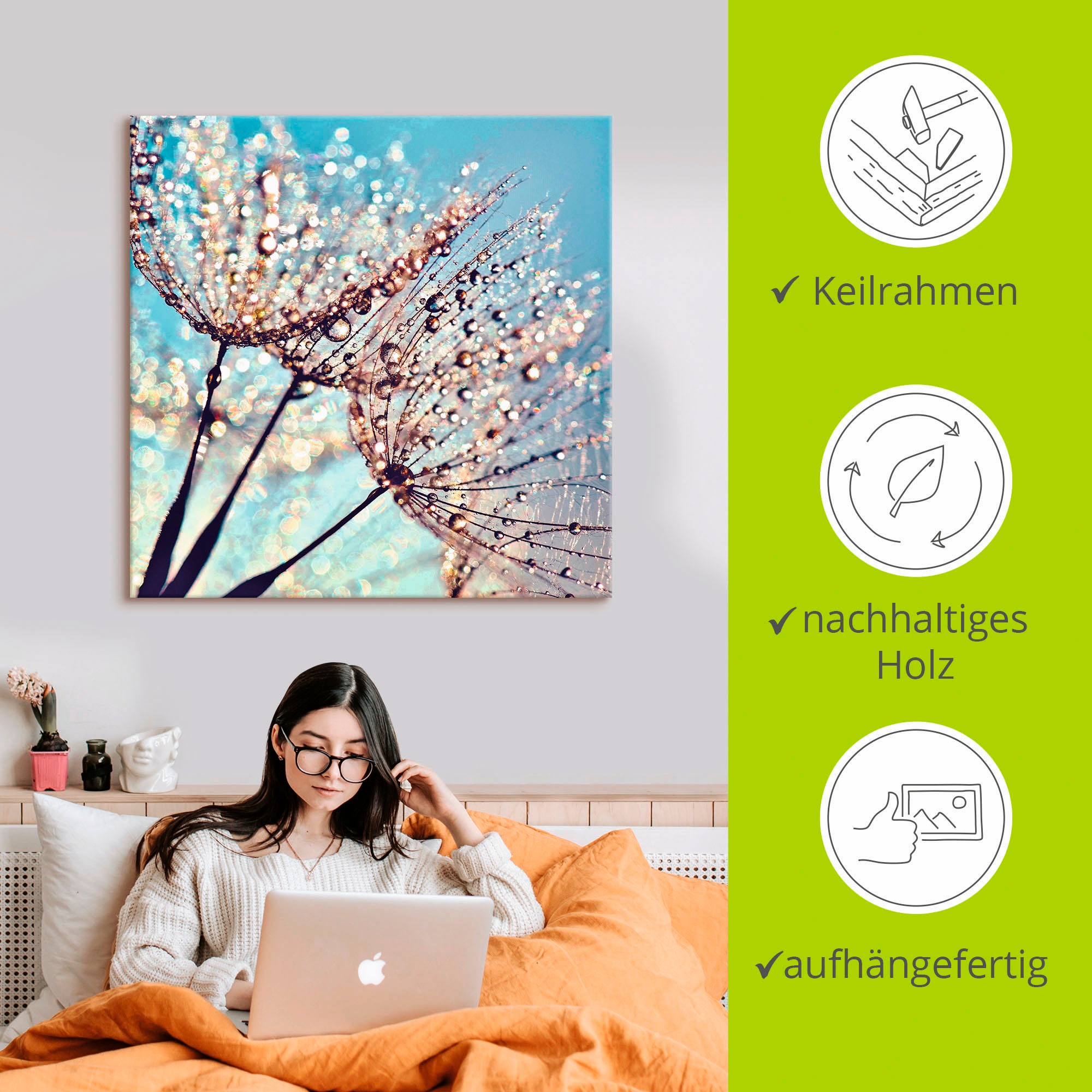 Artland Wandbild »Pusteblume Tröpfchenfänger«, Blumen, (1 St.), als Alubild, Outdoorbild, Leinwandbild, Poster in verschied. Größen