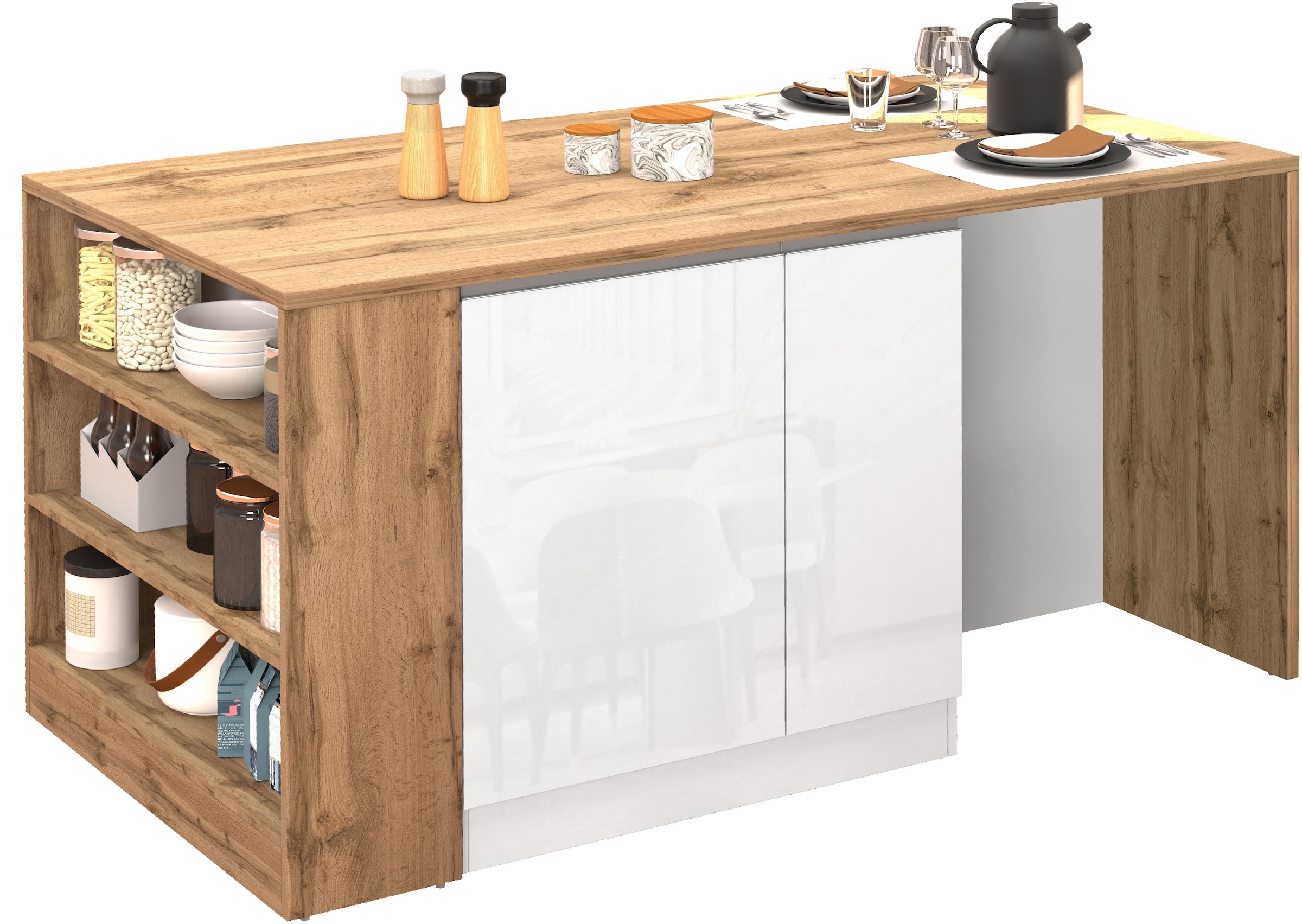 KOCHSTATION Kücheninsel »KS-Sole, Kochinsel, Küchenarbeitsblock, Arbeitsinsel, Made in Italy«, Breite 167,5 cm, 2 Apothekerauszüge, 2 Essplätze, 1 offenes Regal