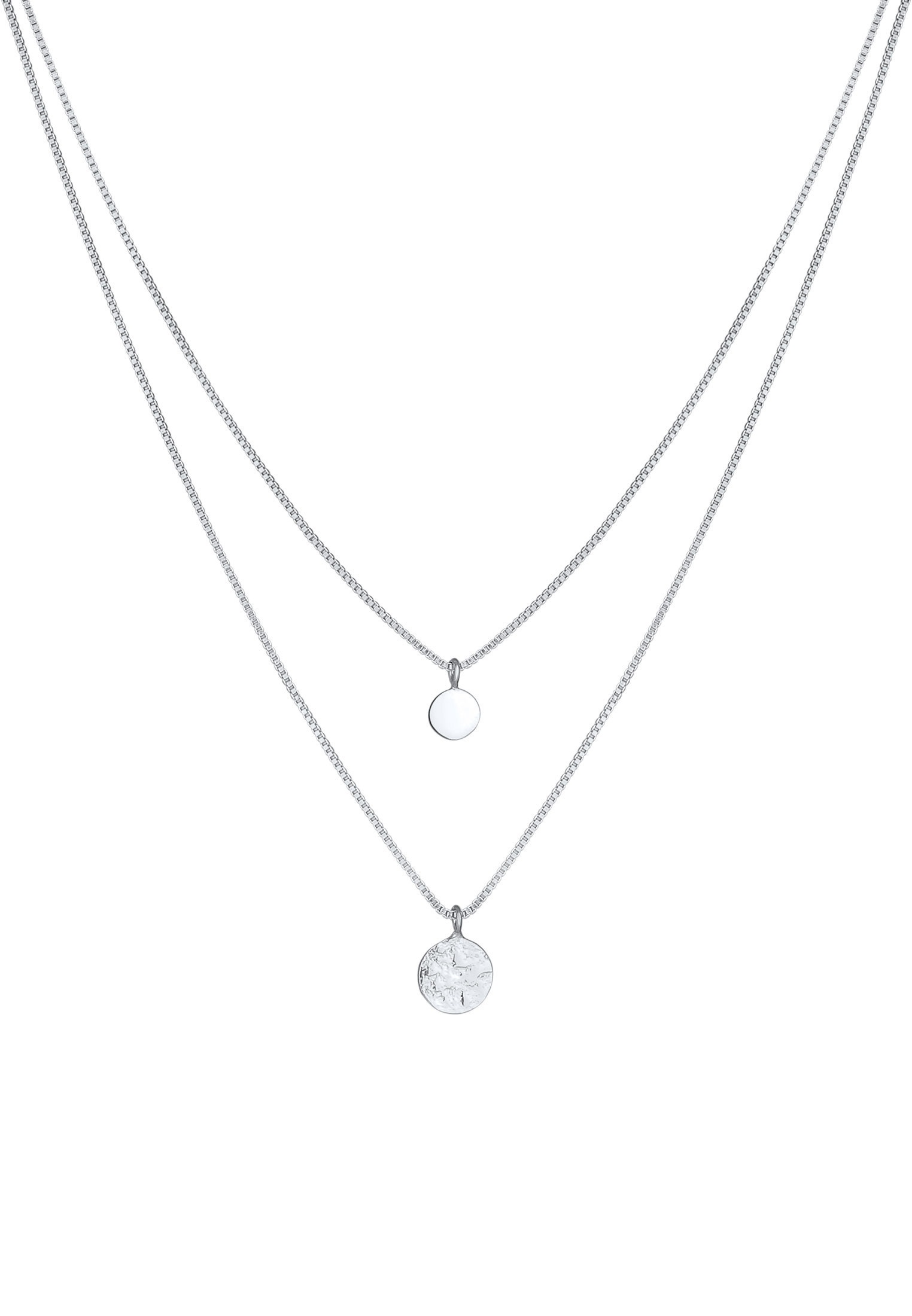 Elli Silberkette »Halskette 2-lagig Layer Coin Plättchen Struktur 925 Silber«