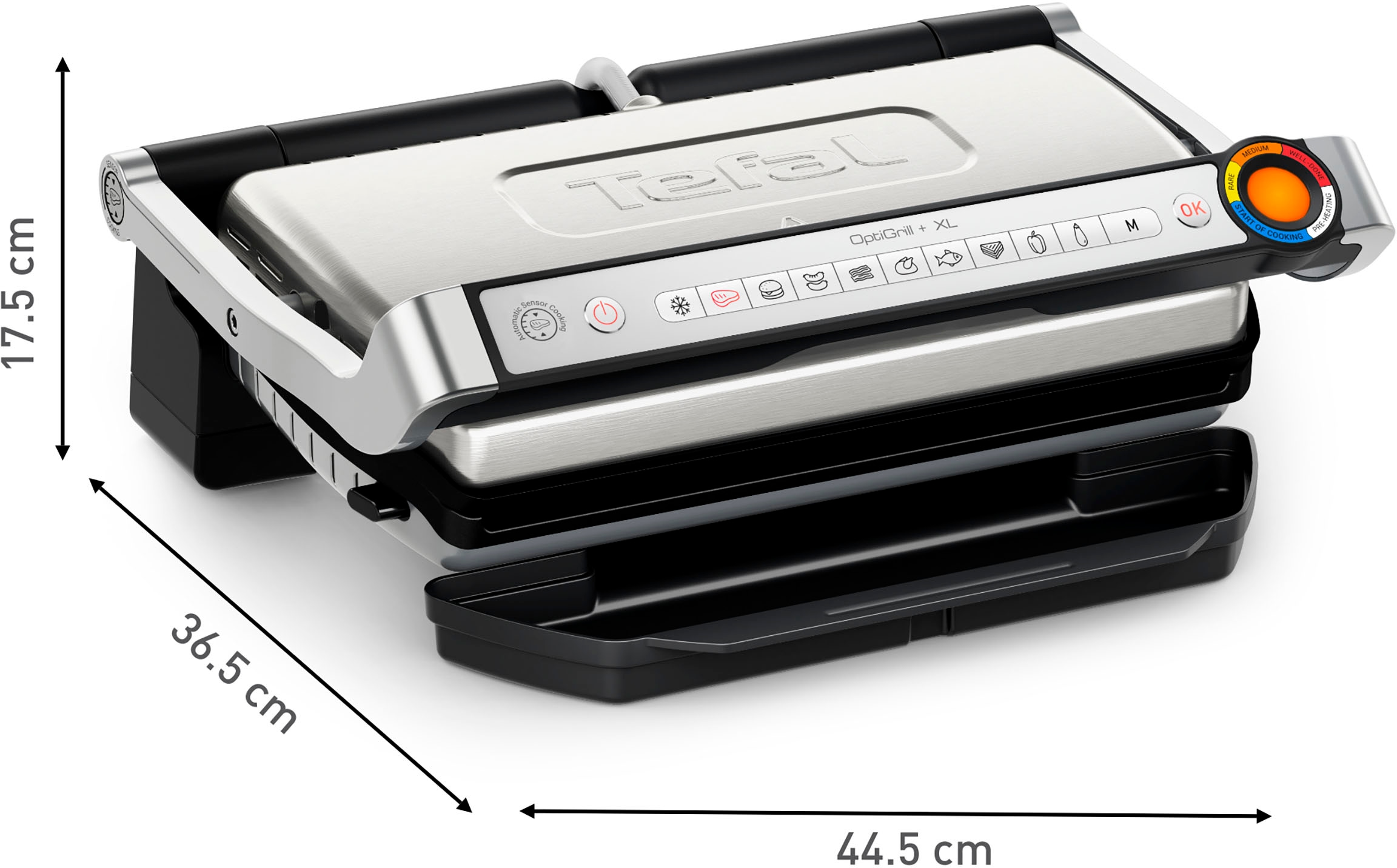 Tefal Kontaktgrill »GC727D OptiGrill+ XL«, 2000 W, erneuerte Kochstufenanzeige, manuelles + 9 Automatikprogramme