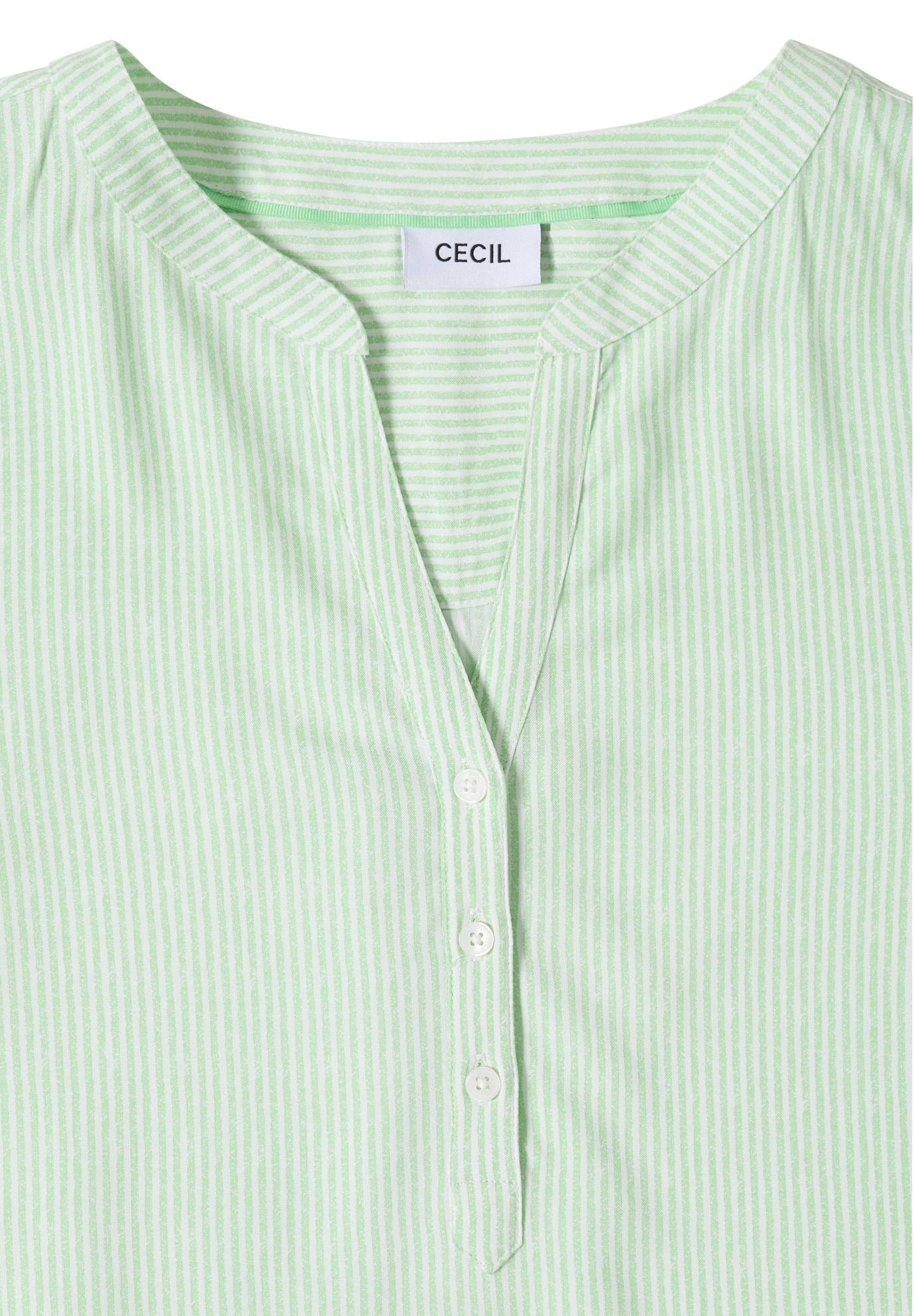 Cecil Kurzarmbluse Mit Split Neck und Streifen