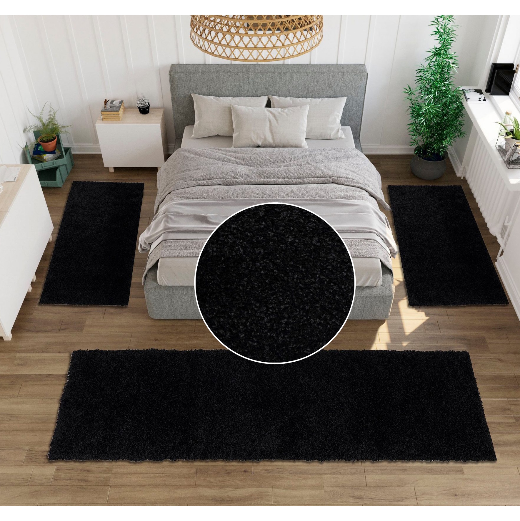 OTTO home Bettumrandung »Shaggy 30« Höhe 30 mm 3 tlg. gewebt, 2- oder 3-teilig, Bettvorleger, Läufer-Set, Uni-Farben