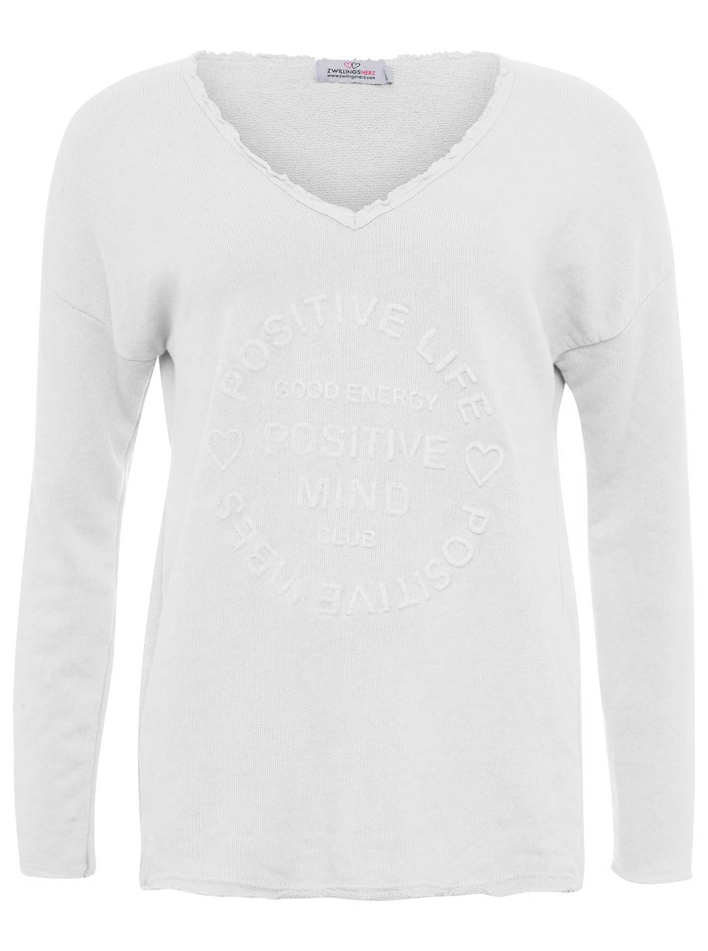 Zwillingsherz Sweatshirt »"Positive Mind"«, Mit V-Ausschnitt im Used Look und Stempeldruck