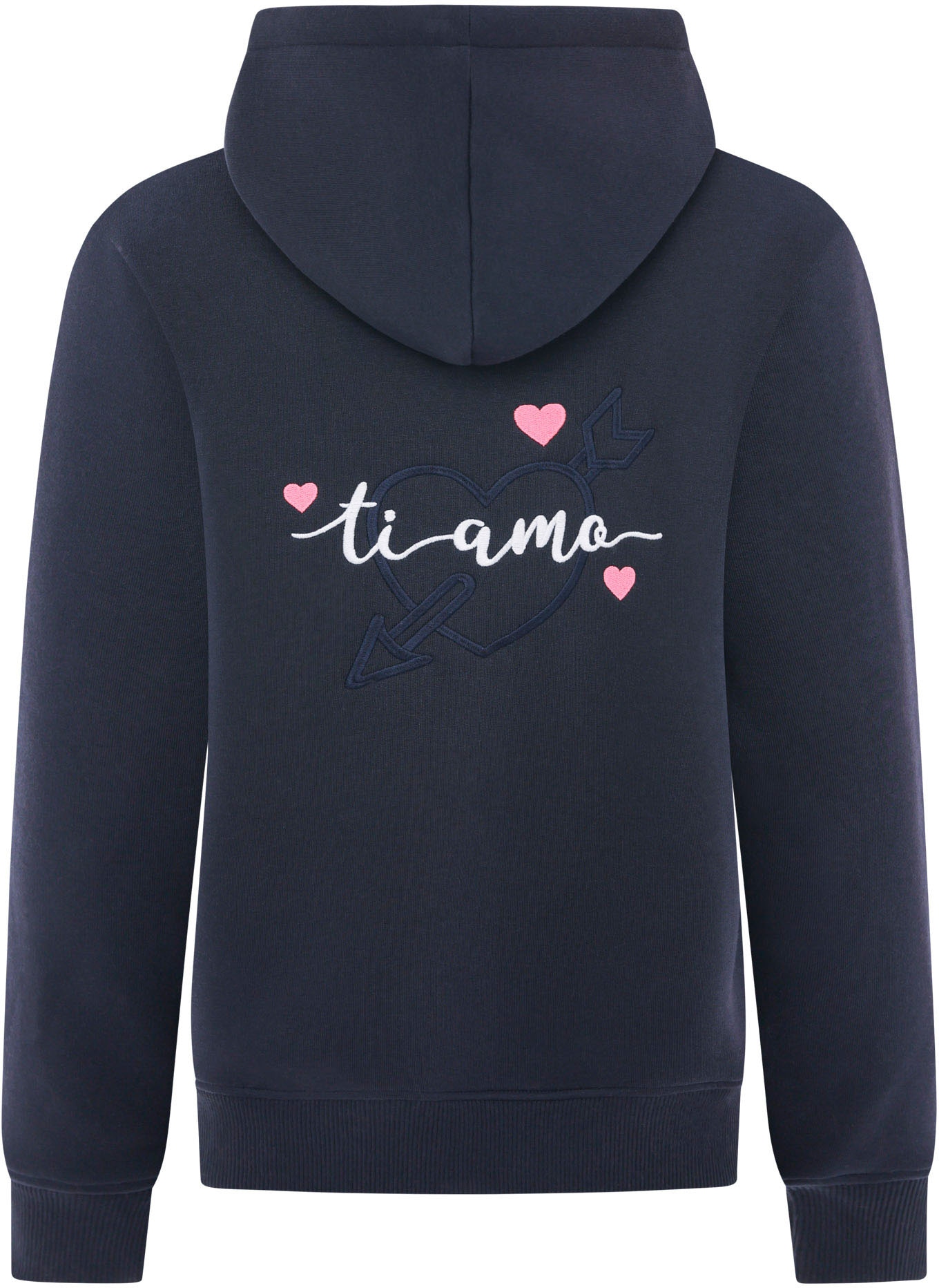 Zwillingsherz Kapuzensweatshirt, mit "Amore"-Schriftzug und Herzchen am Rücken