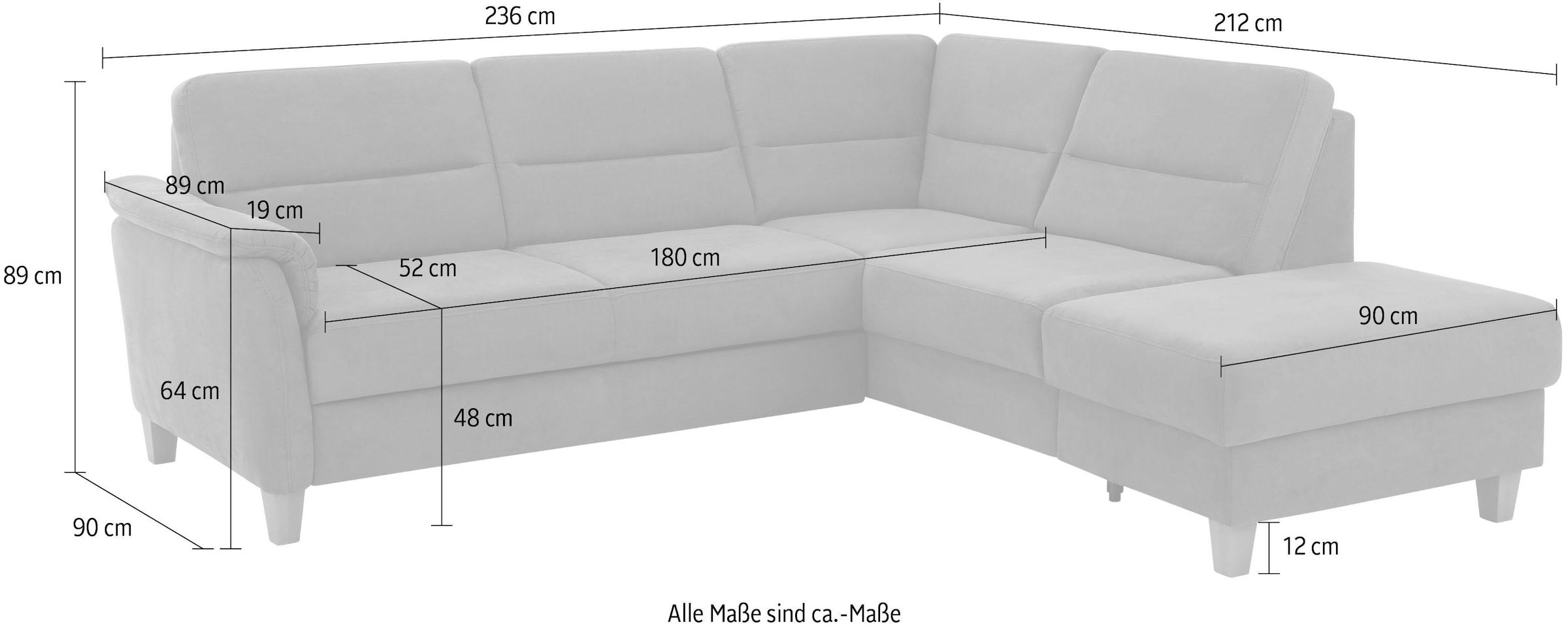 Home affaire Ecksofa »Palmera L-Form, B: 236 cm«, optional Bettfunktion & Bettkasten, Federkern