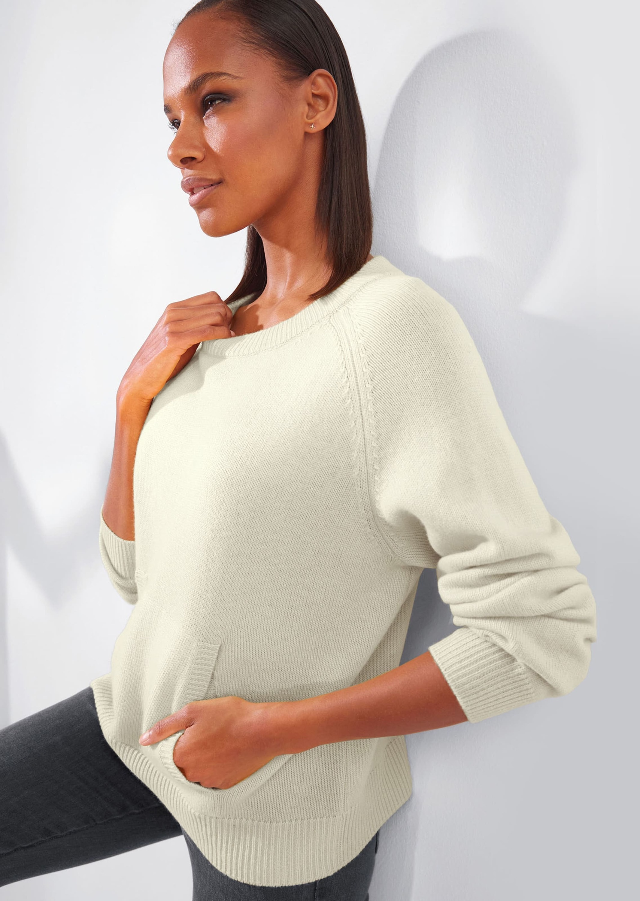 MADELEINE Longpullover »Pullover Rundhals-Pullover mit Känguru-Taschen«