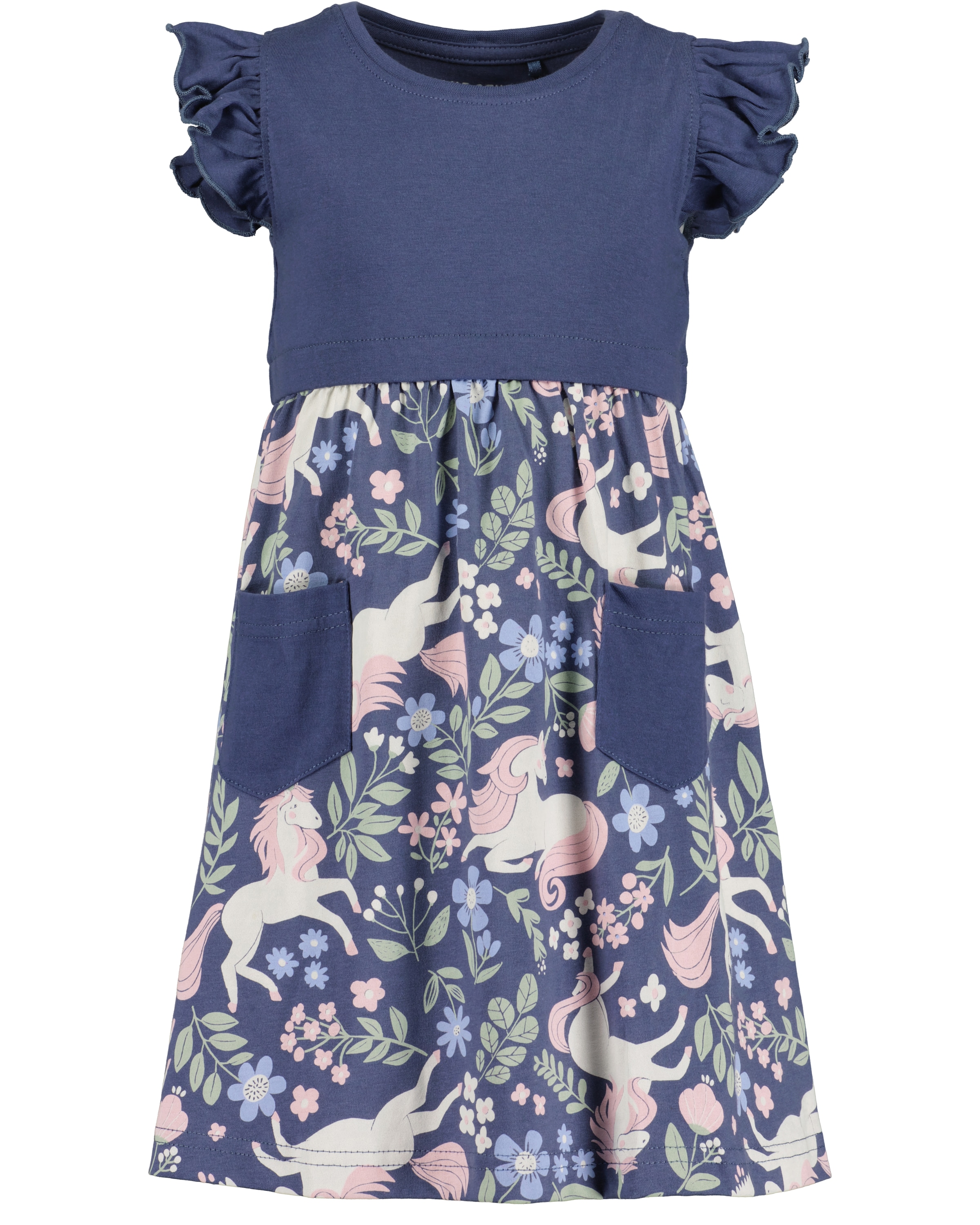 Blue Seven Jerseykleid, (Packung, 2 tlg.), 1x uni und 1x mit Alloverprint und aufgesetzten Taschen