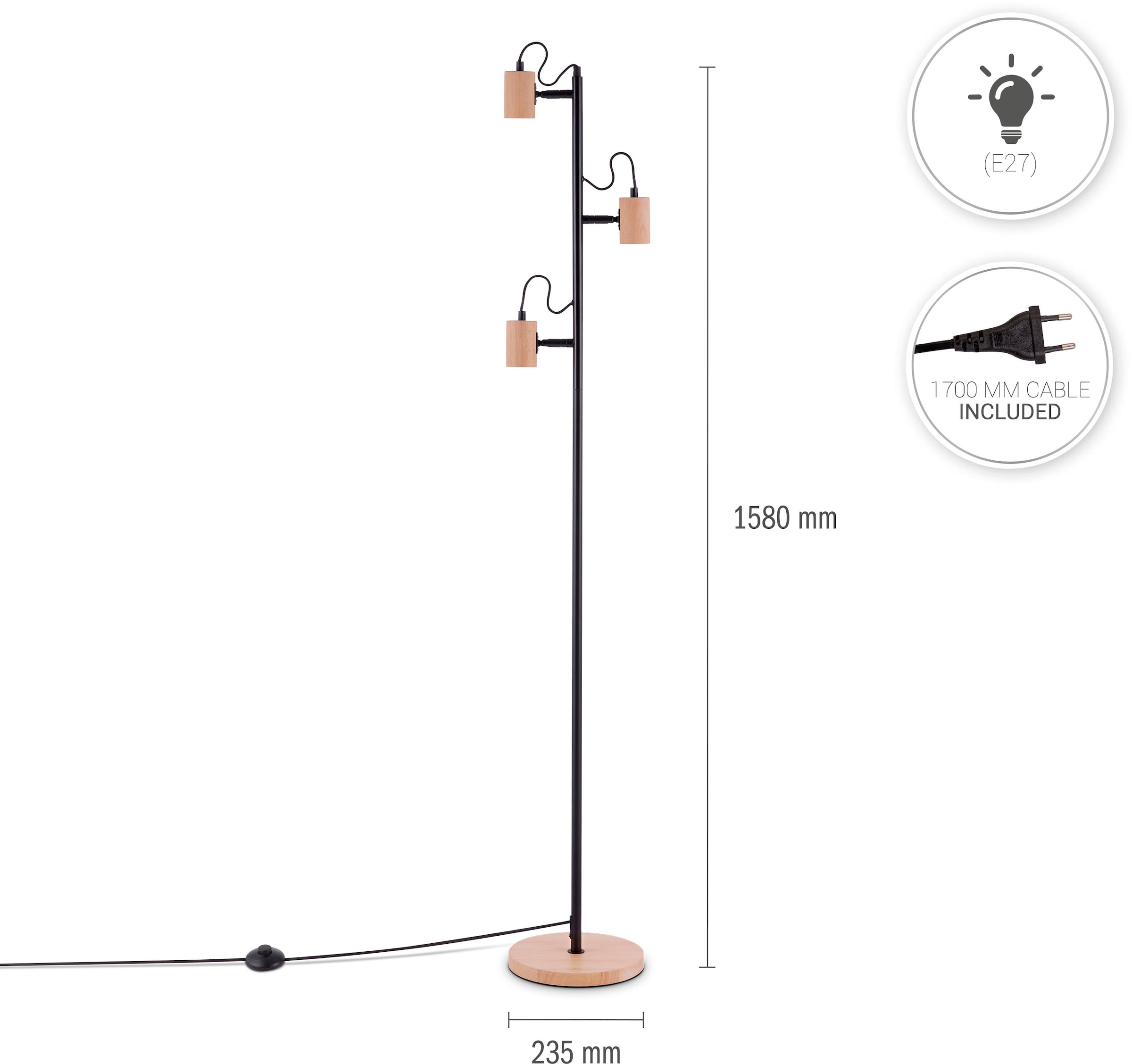 Paco Home Stehlampe »ACHIM«, Leuchtmittel E27 | ohne Leuchtmittel, LED Stehlampe Wohnzimmer Schlafzimmer Deko Modern Zeitlos Holz E27