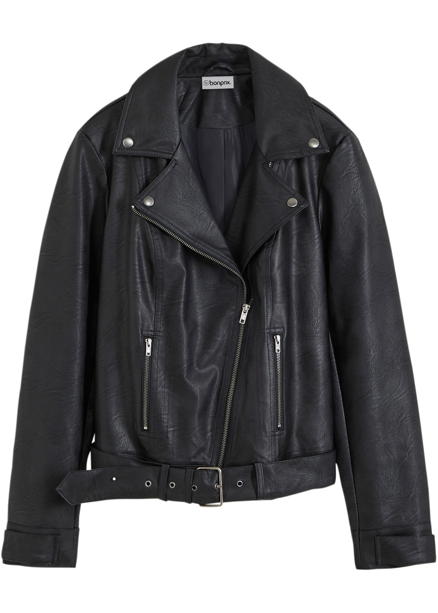 bonprix Bikerjacke mit Gürtelschlaufen und abnehmbarem Gürtel am Bund, aus Lederimitat