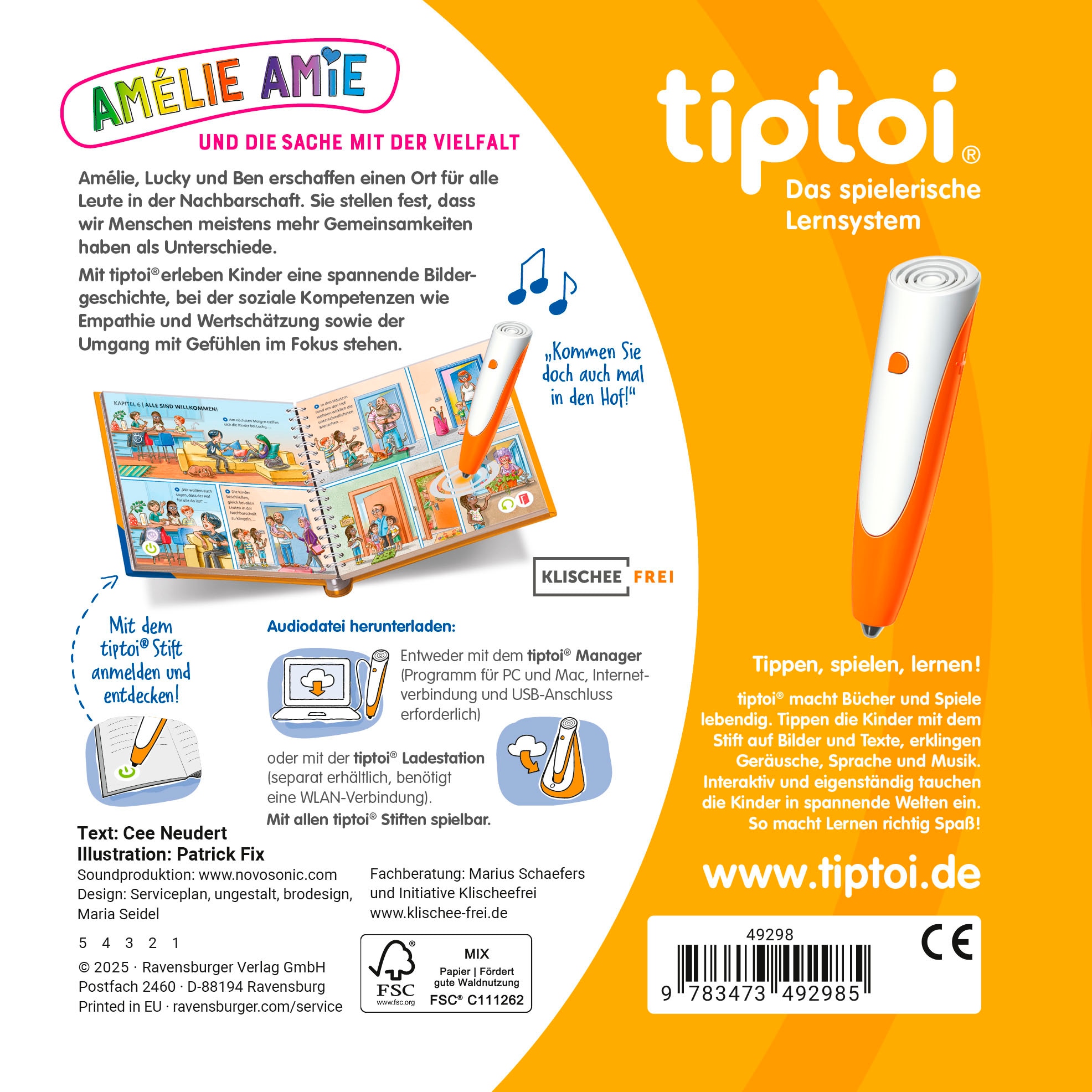 Ravensburger Buch »tiptoi® Bildergeschichten über den Umgang mit Gefühlen«, - Amélie Amie und die Sache mit der Vielfalt; Made in Europe
